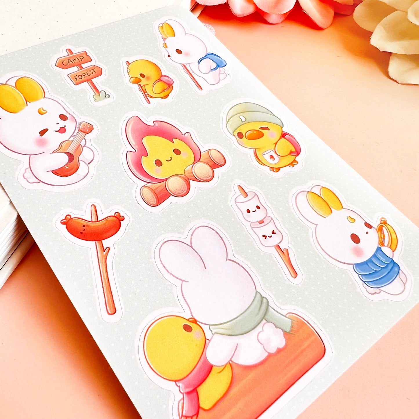 Hase und Ente campen Stickerbogen
