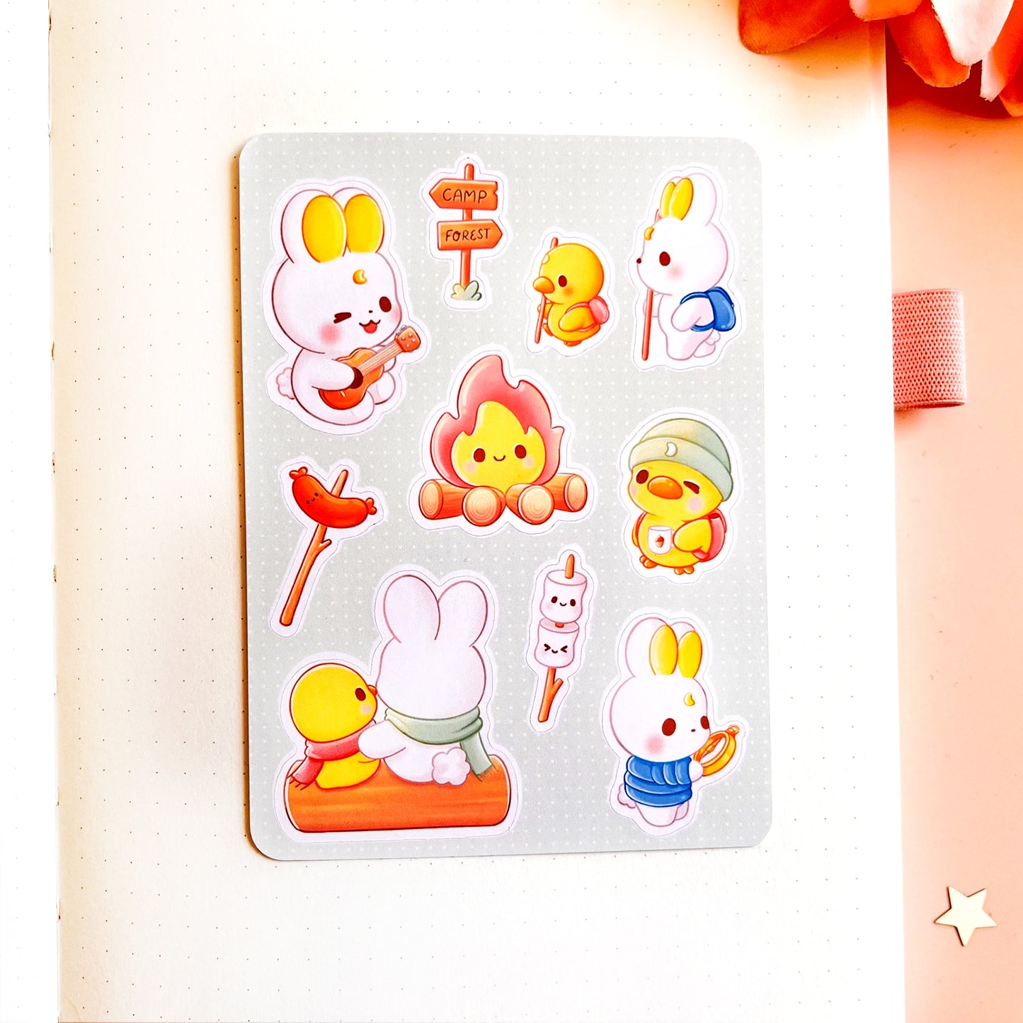 Hase und Ente campen Stickerbogen
