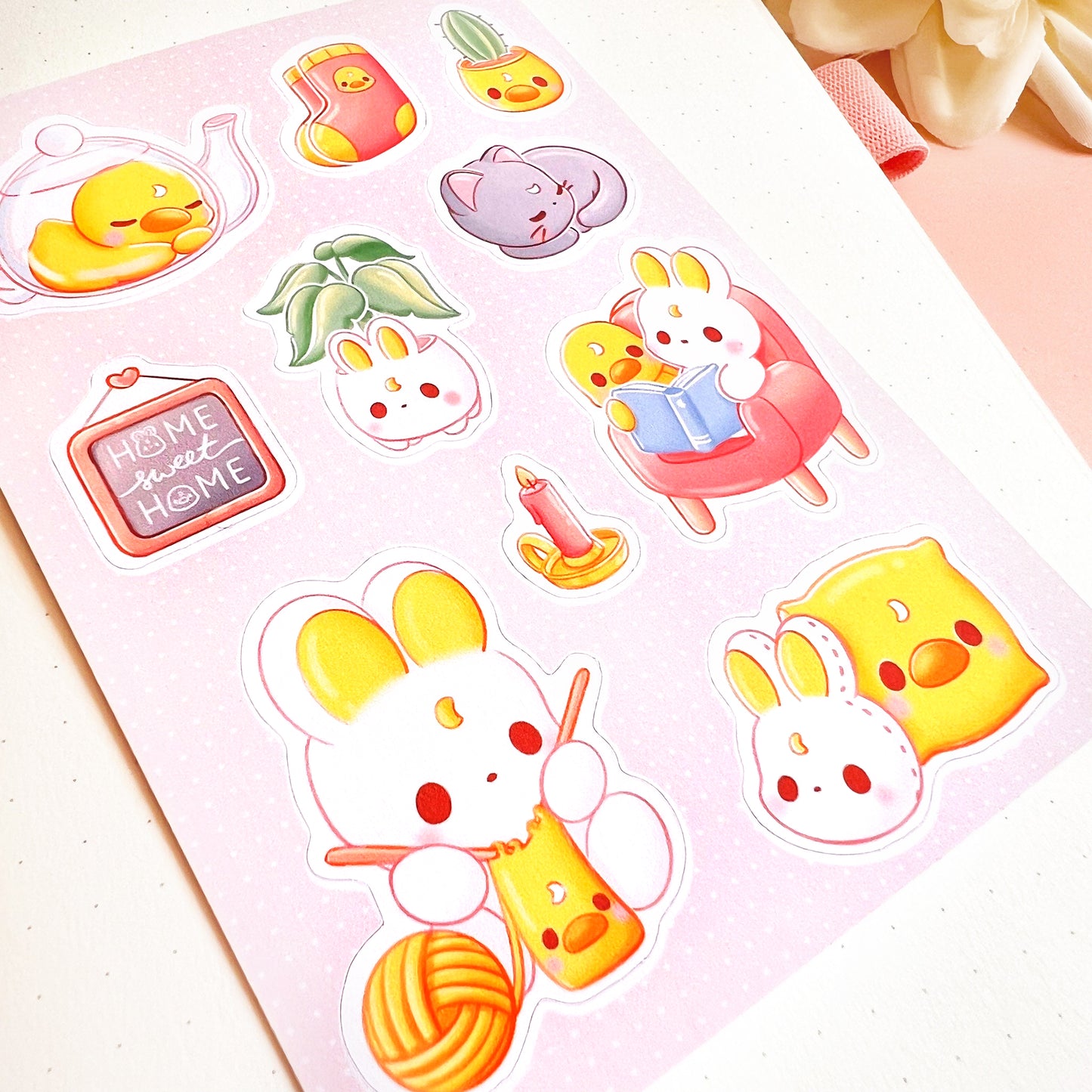 Hase und Ente sind Zuhause Stickerbogen