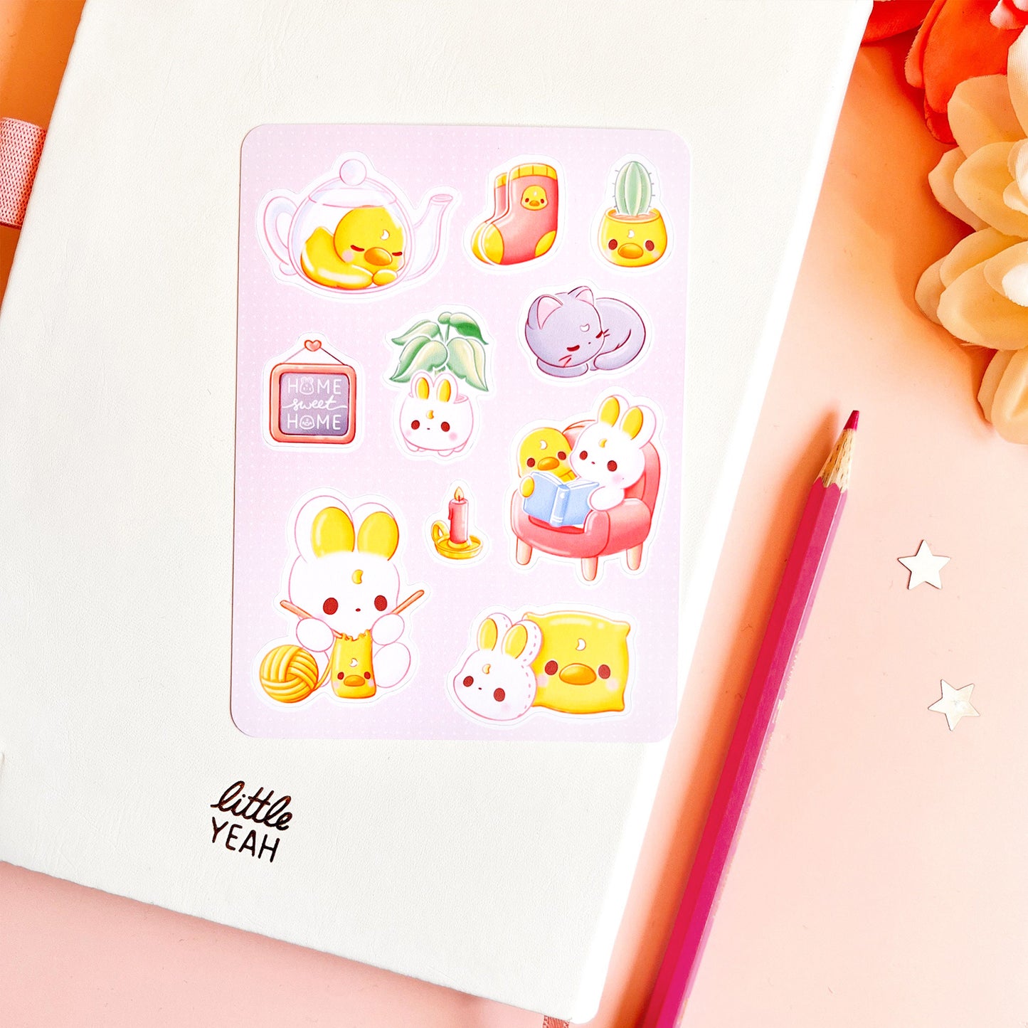 Hase und Ente sind Zuhause Stickerbogen