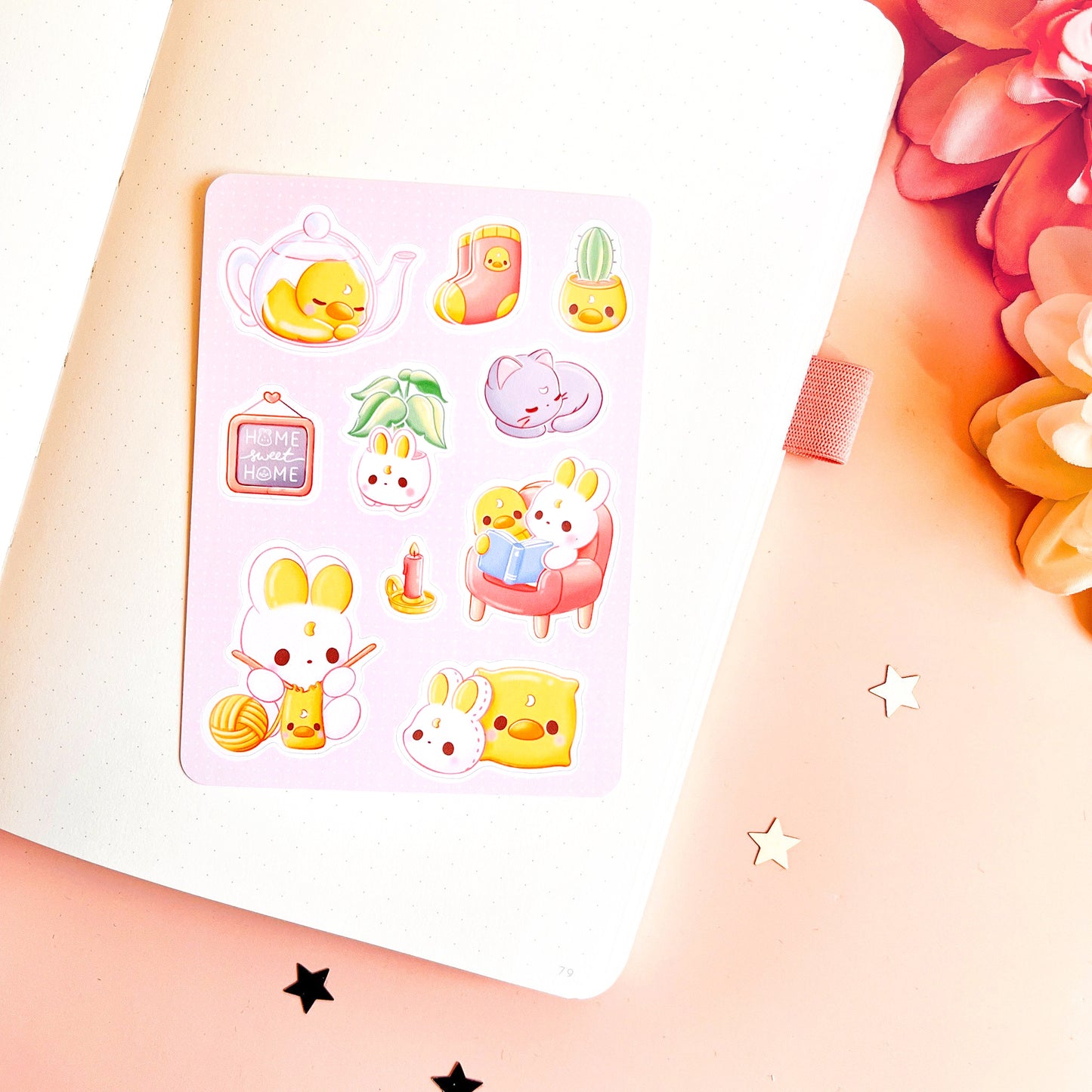 Hase und Ente sind Zuhause Stickerbogen