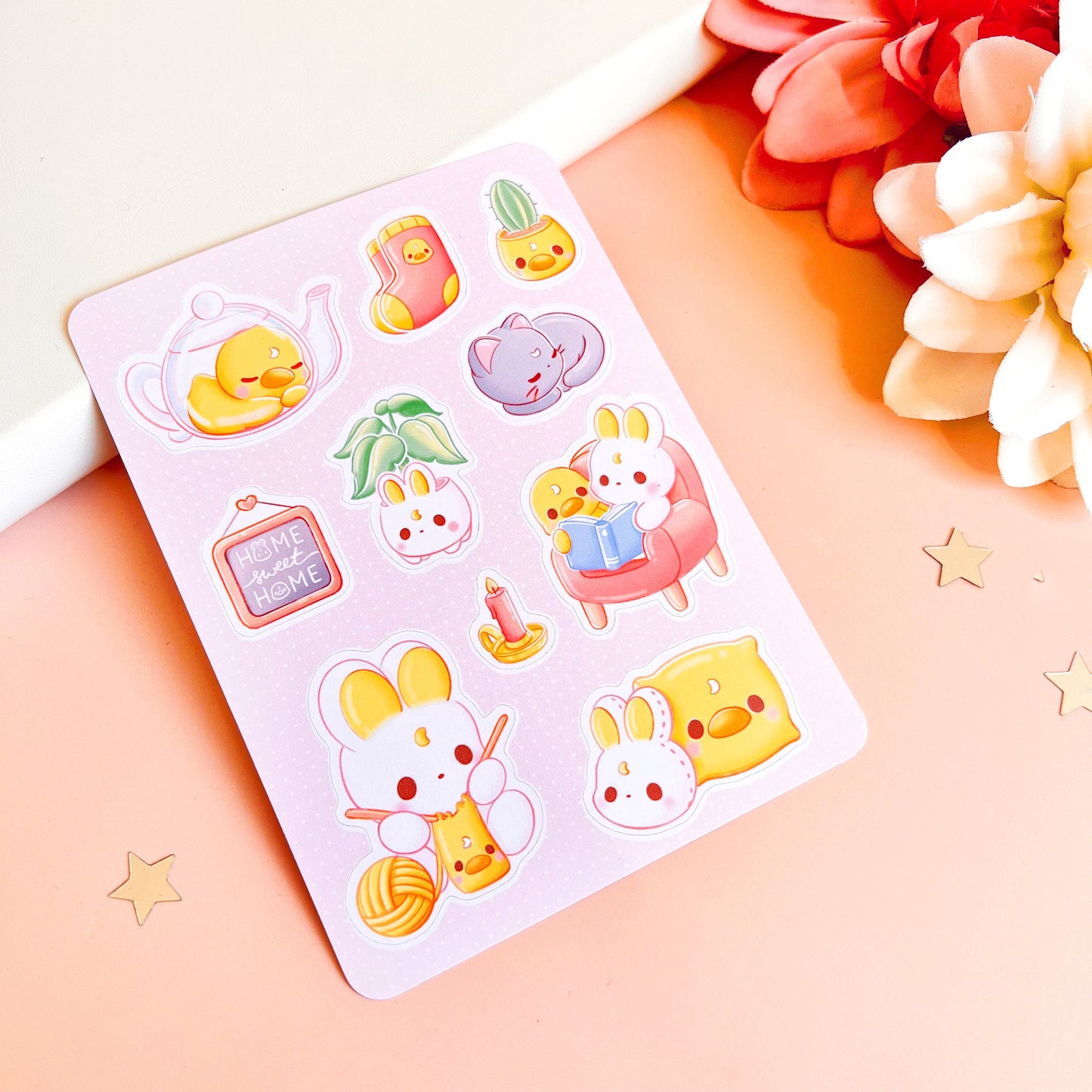 Hase und Ente sind Zuhause Stickerbogen