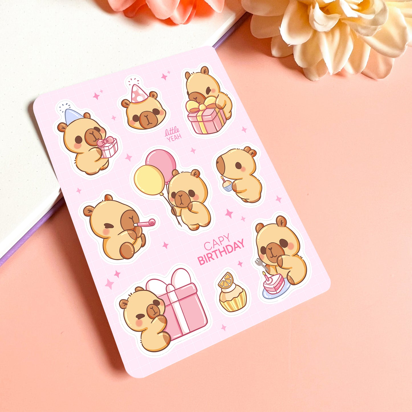 Capybara feiert Geburtstag Stickerbogen