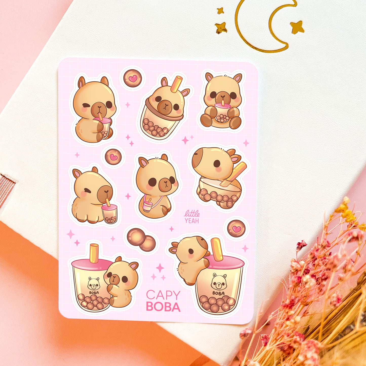 Capybara trinkt Boba Tee Stickerbogen