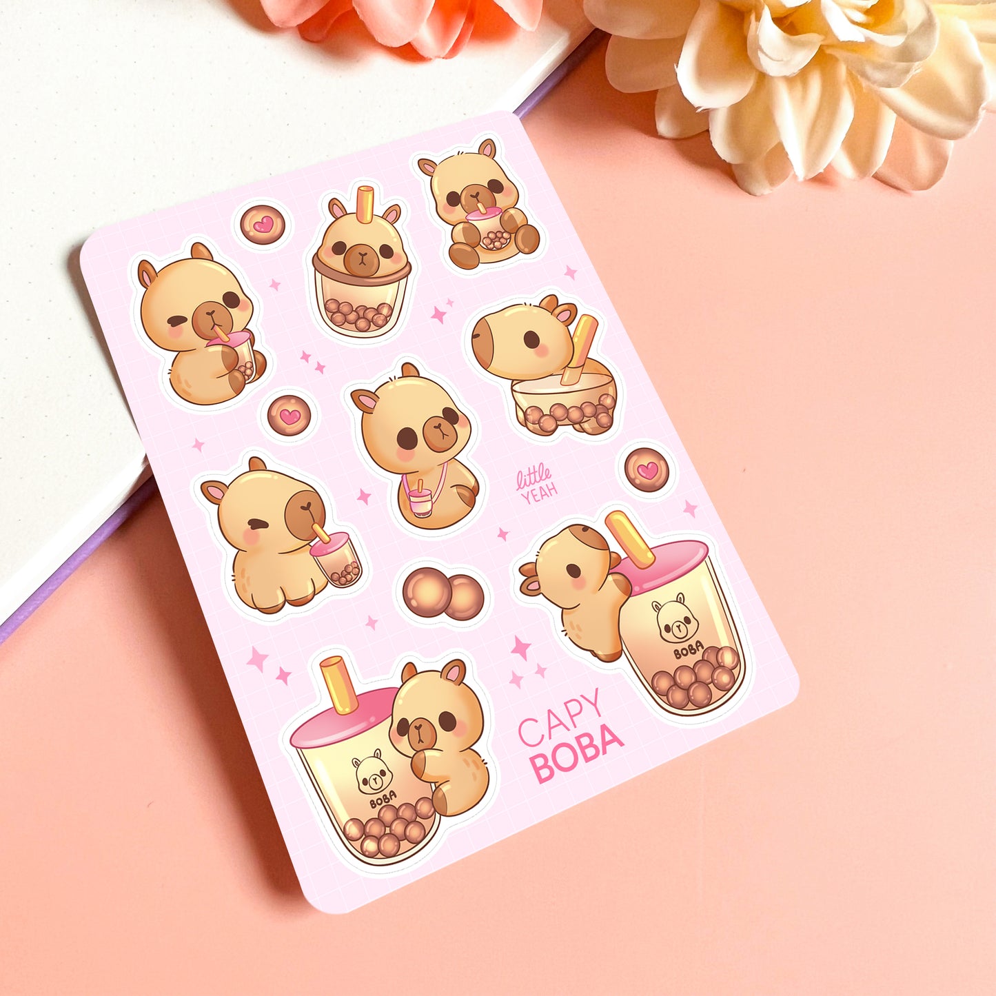 Capybara trinkt Boba Tee Stickerbogen