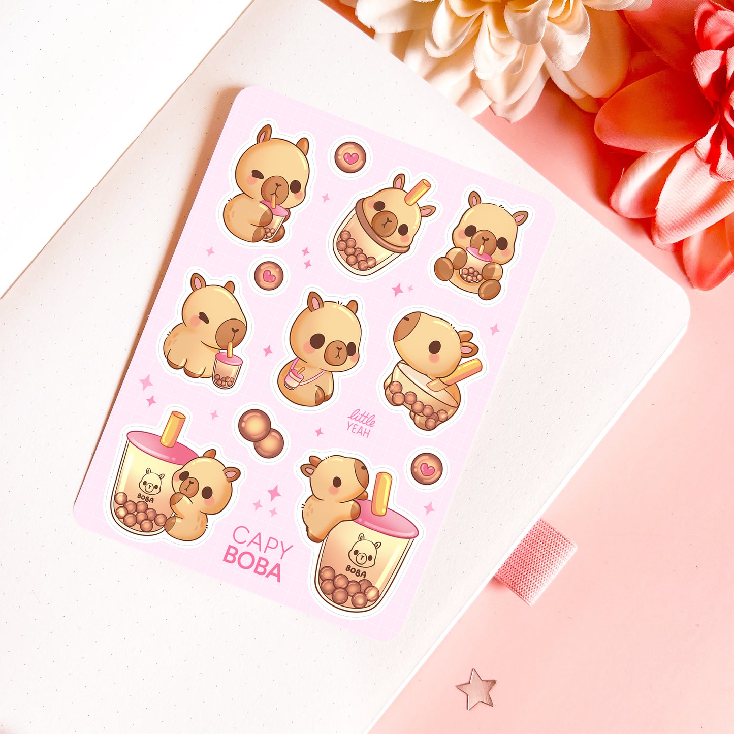 Capybara trinkt Boba Tee Stickerbogen