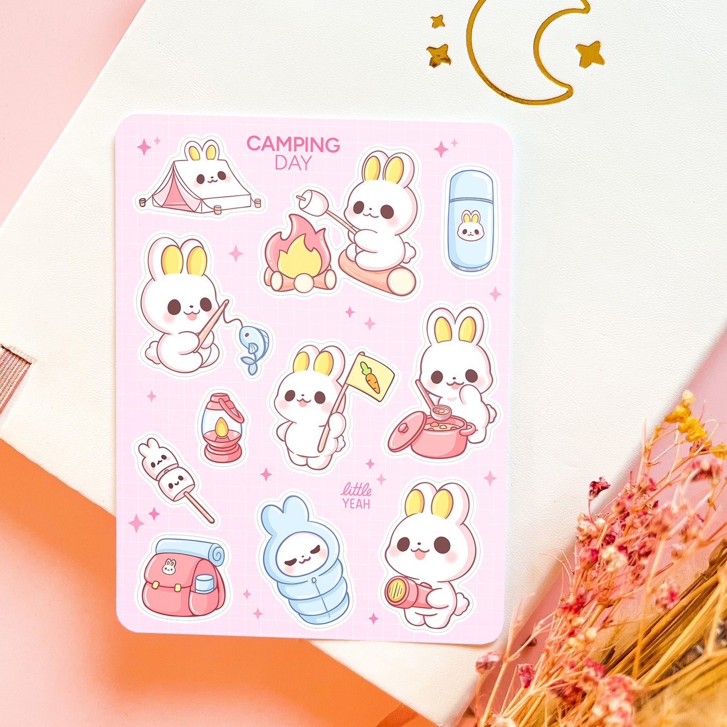 Bunny Camping Day - Cute Sticker Sheet