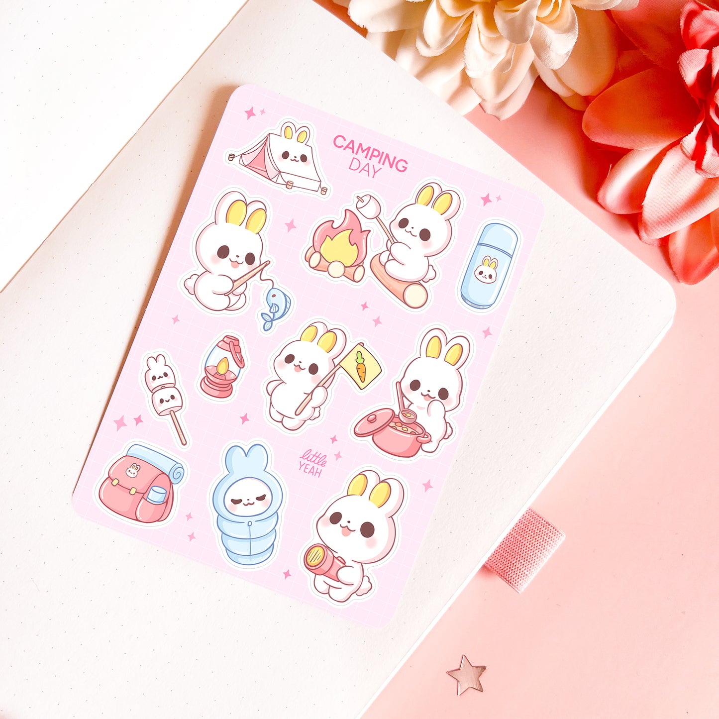 Bunny Camping Day - Cute Sticker Sheet