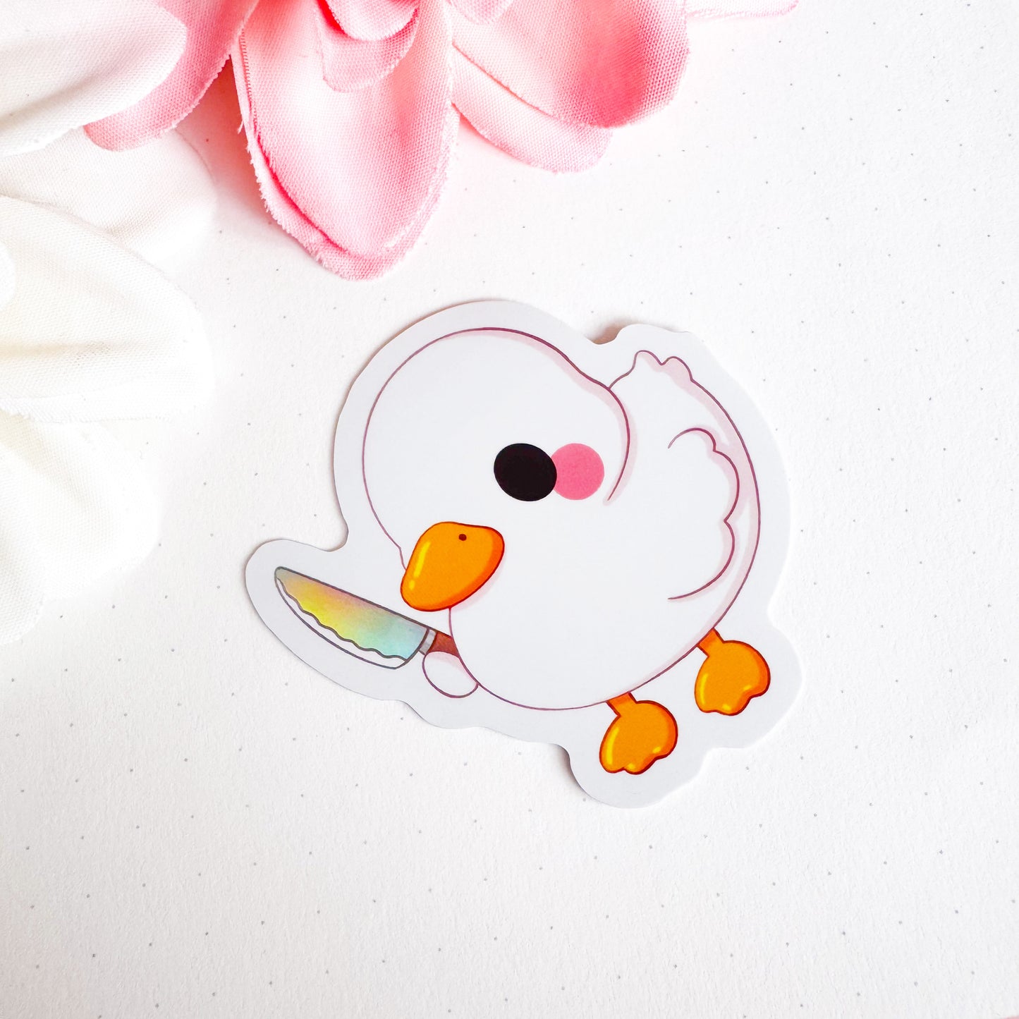 Duck with Knife - Cute Holographic Vinyl Sticker