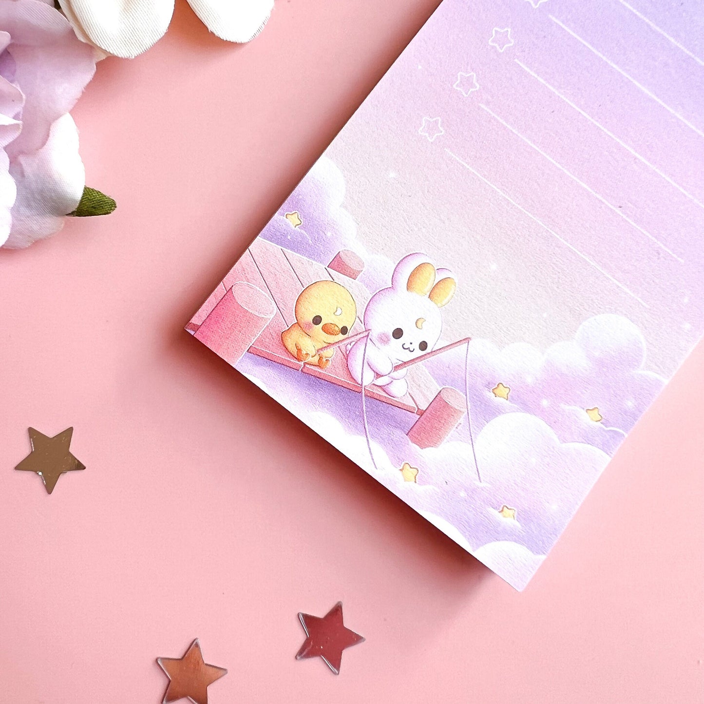 Hase und Ente angeln Sterne Notizblock