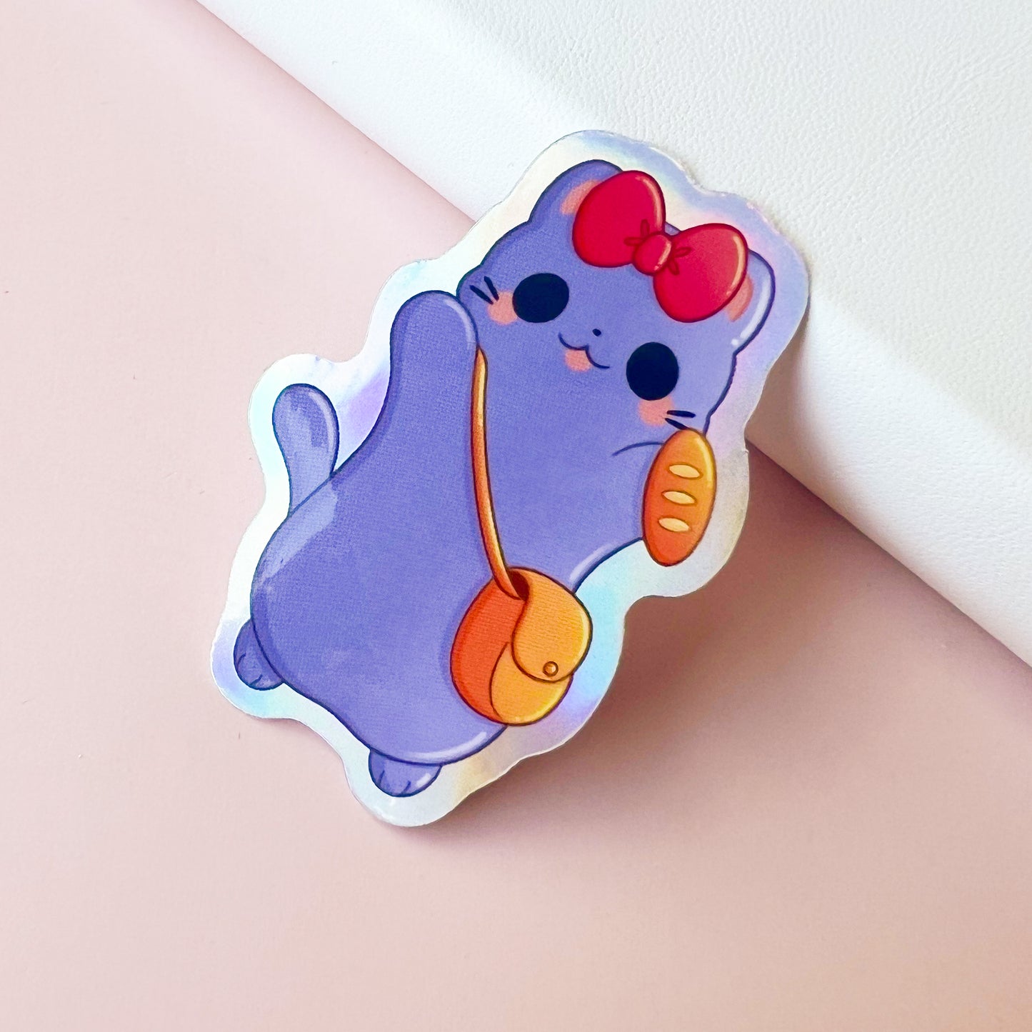 Holografische Katze mit Schleife Sticker