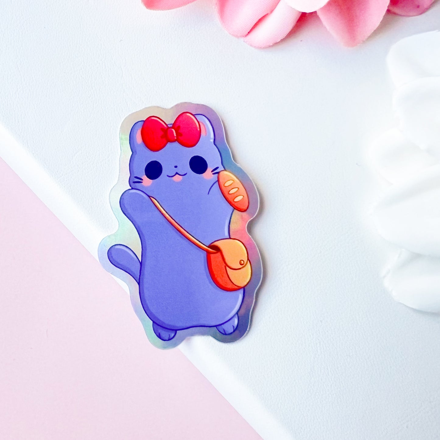 Holografische Katze mit Schleife Sticker