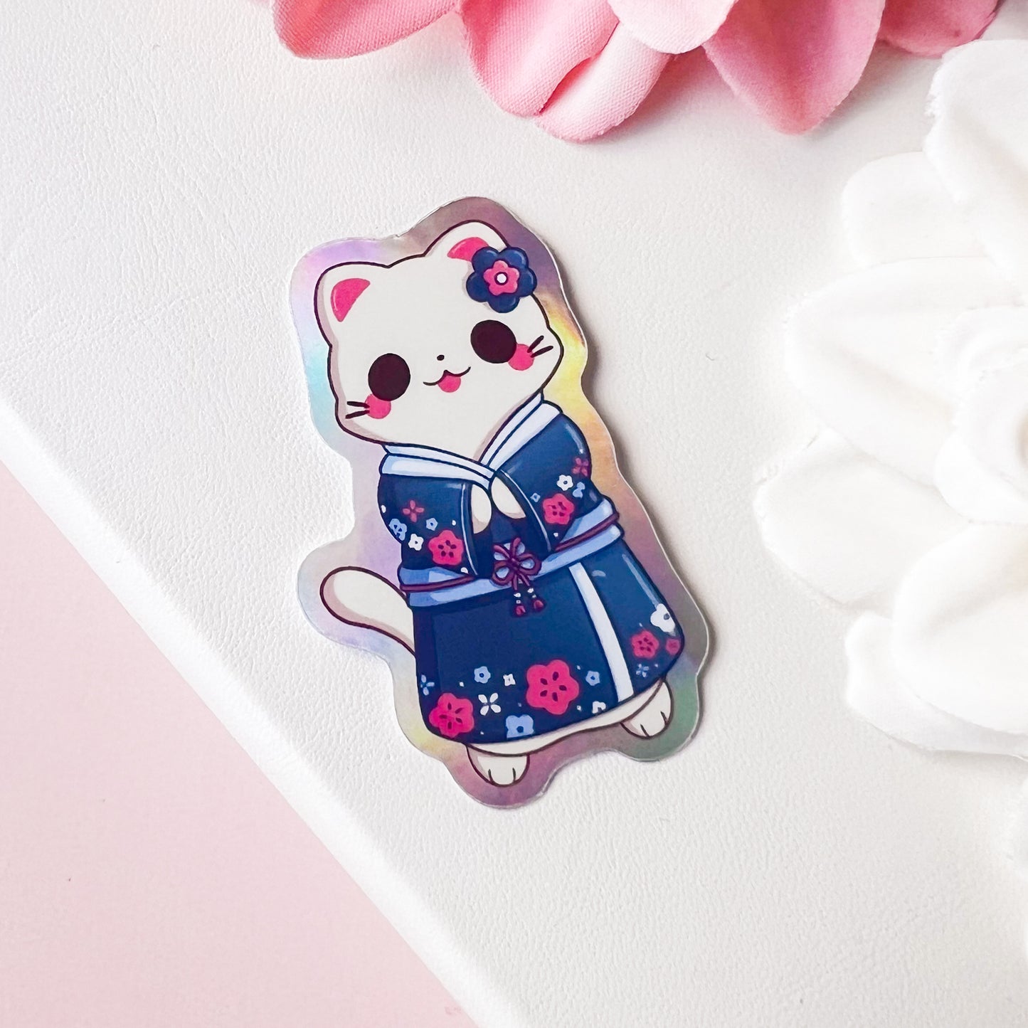 Holografische Geisha Katze Sticker