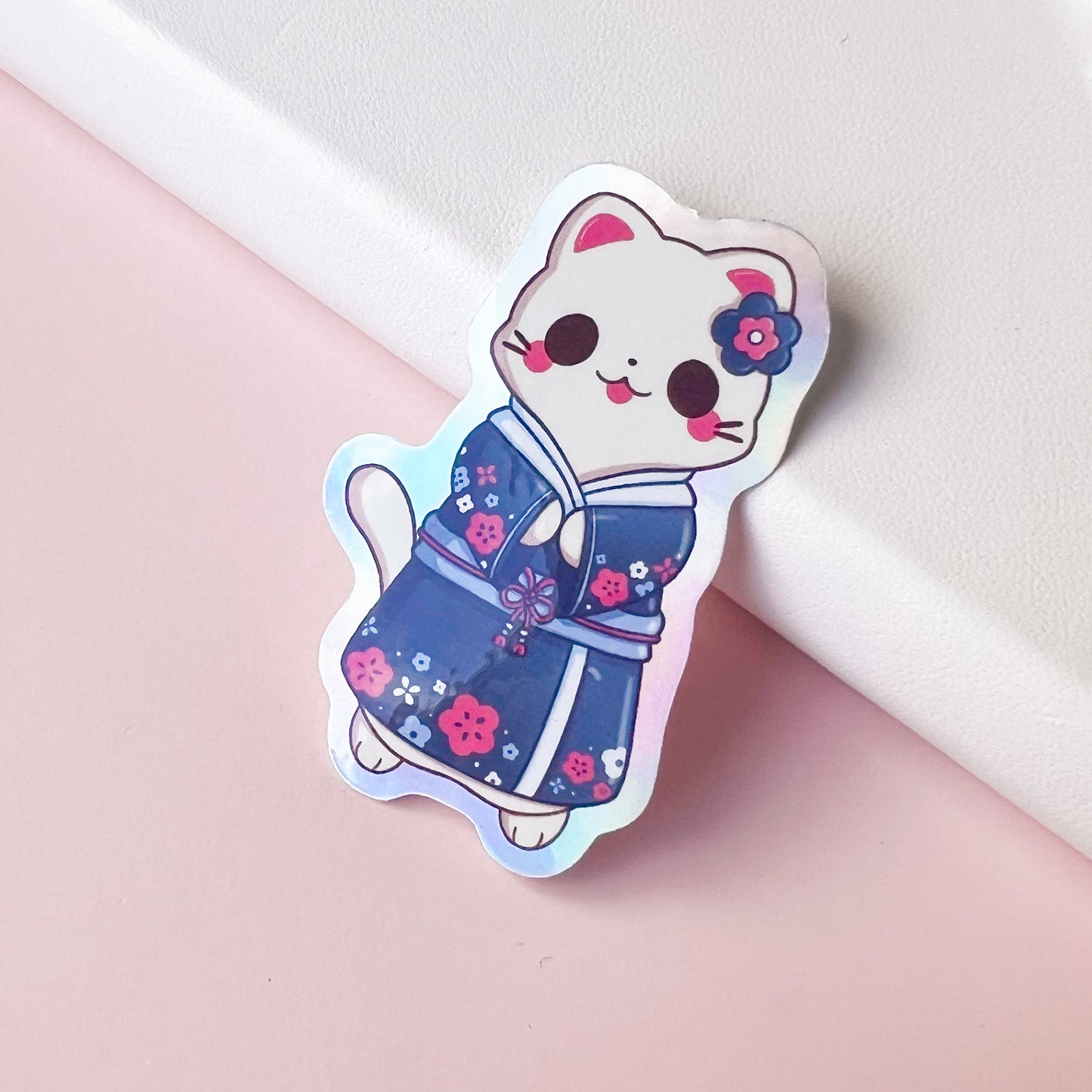 Holografische Geisha Katze Sticker