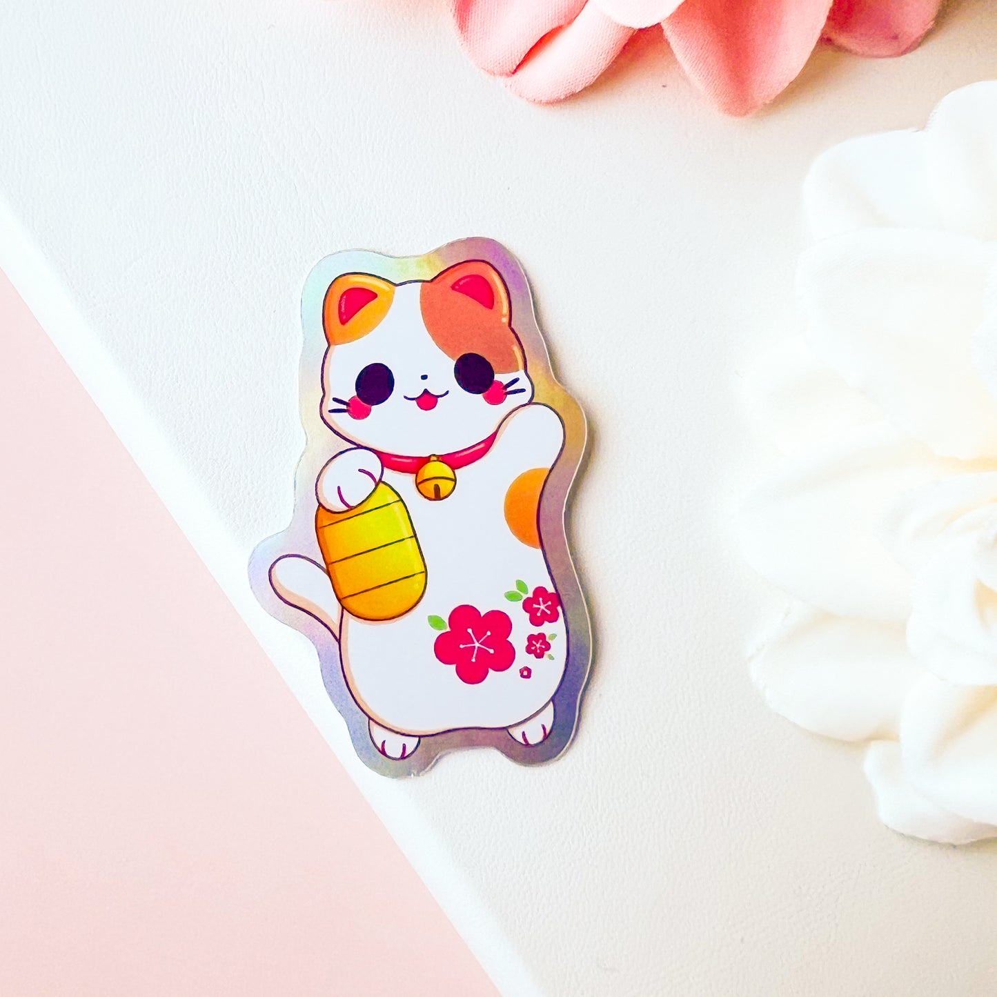 Holografischer Sticker mit Katze und Münze