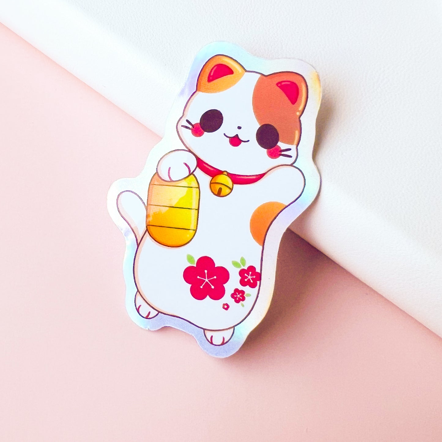 Holografischer Sticker mit Katze und Münze