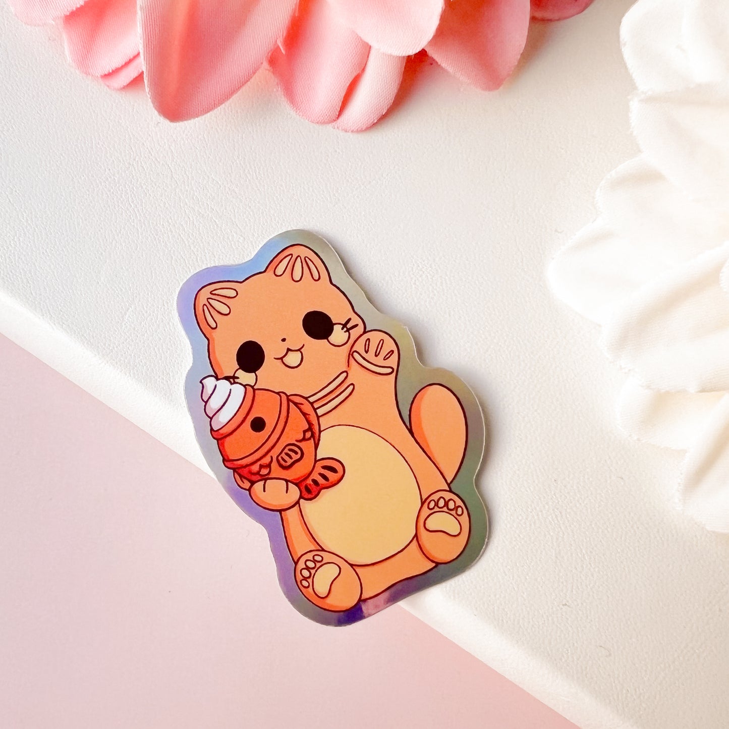 Holografischer Taiyaki Katze Sticker