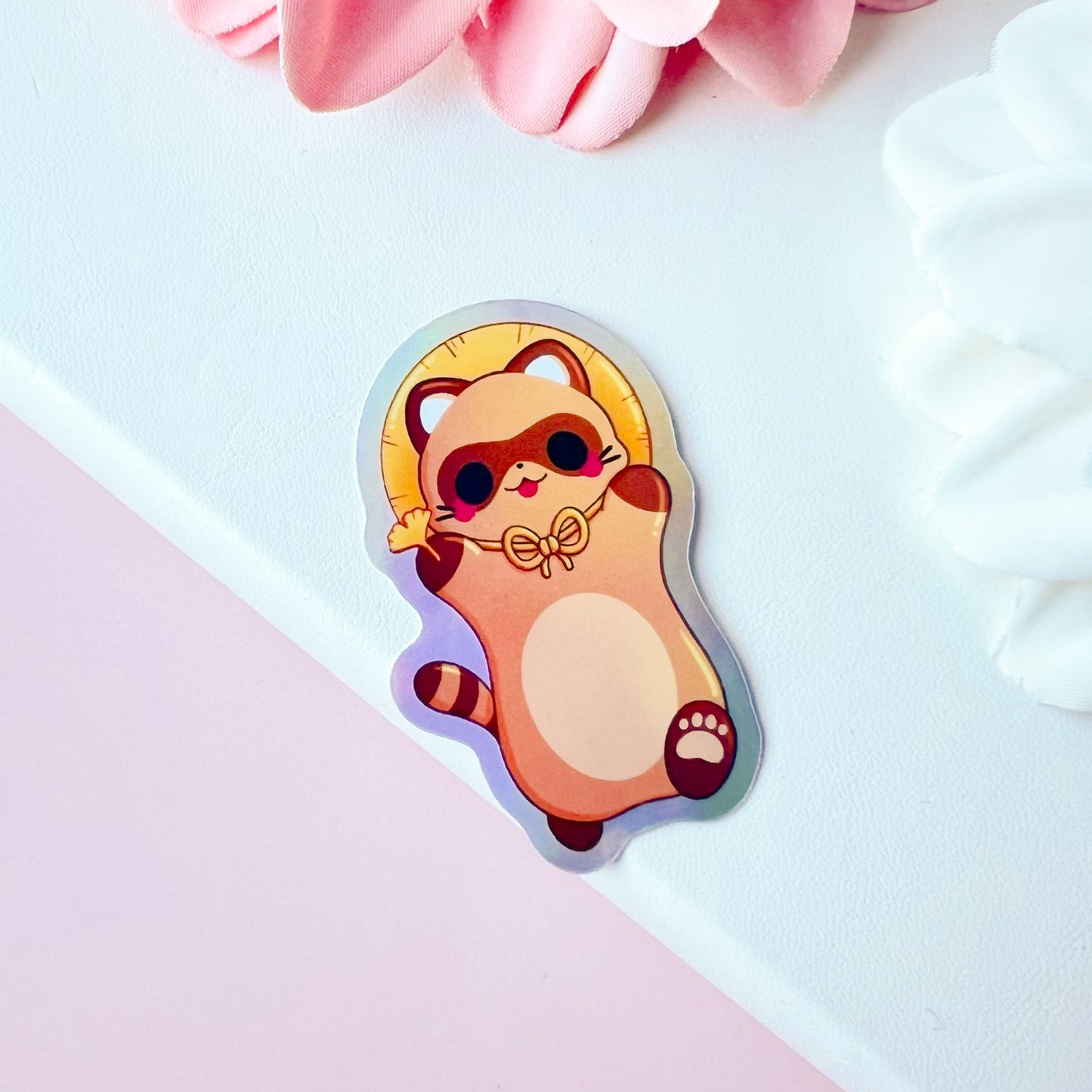 Tanuki Cat - Cute Holographic Vinyl Sticker