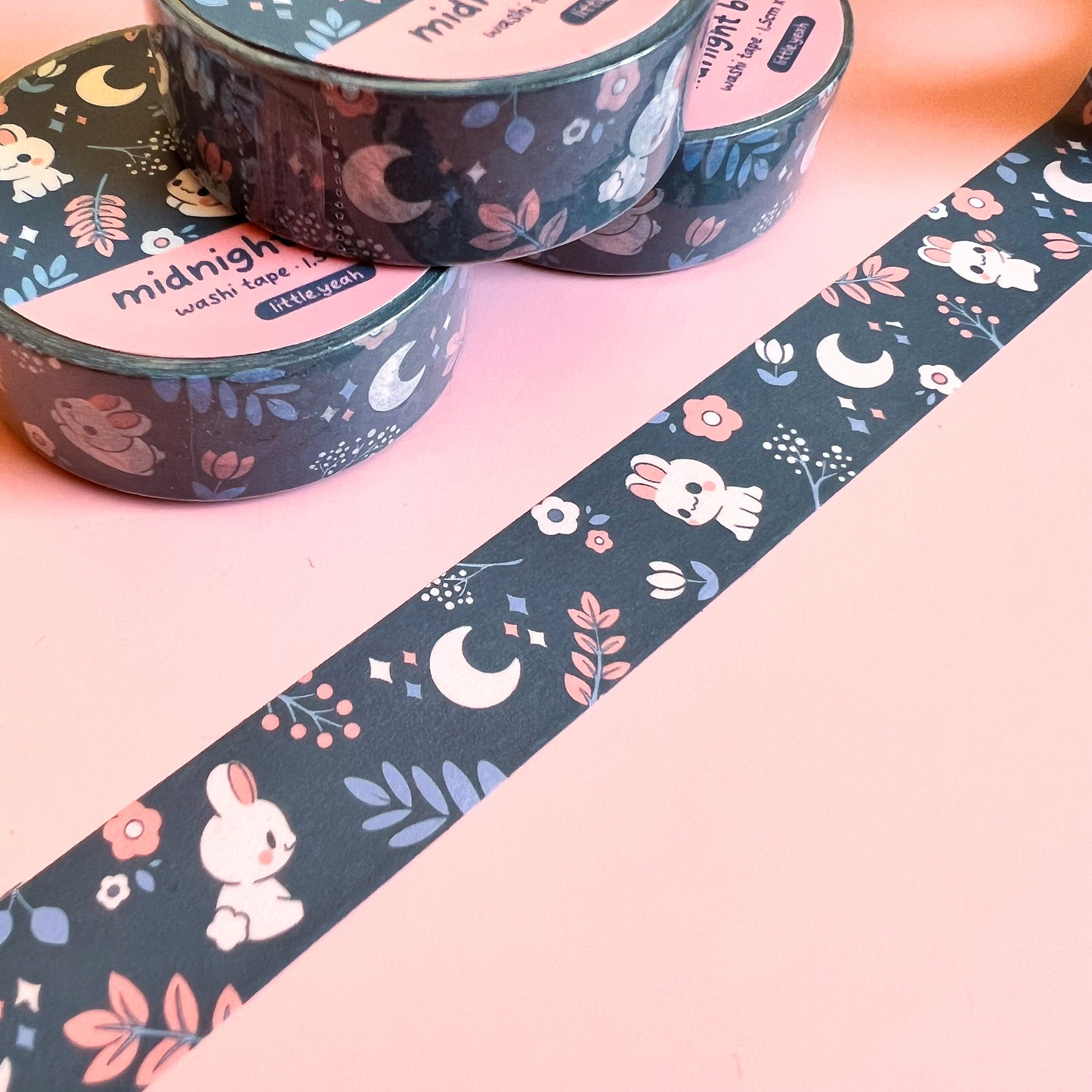 Hase mit Pflanzen und Mond Washi Tape