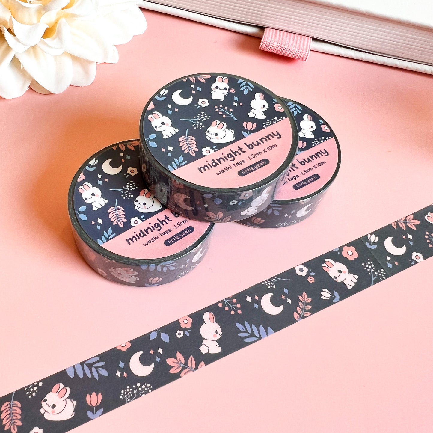 Hase mit Pflanzen und Mond Washi Tape