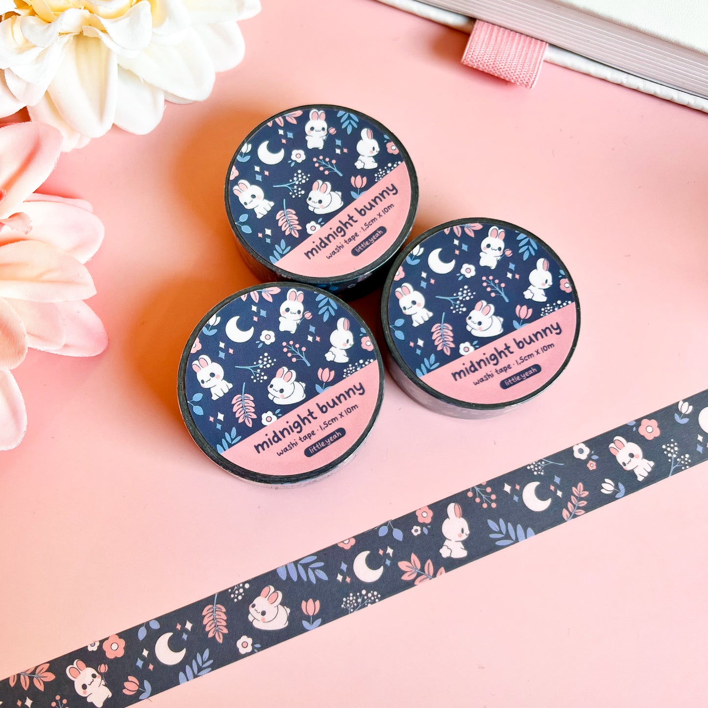 Hase mit Pflanzen und Mond Washi Tape