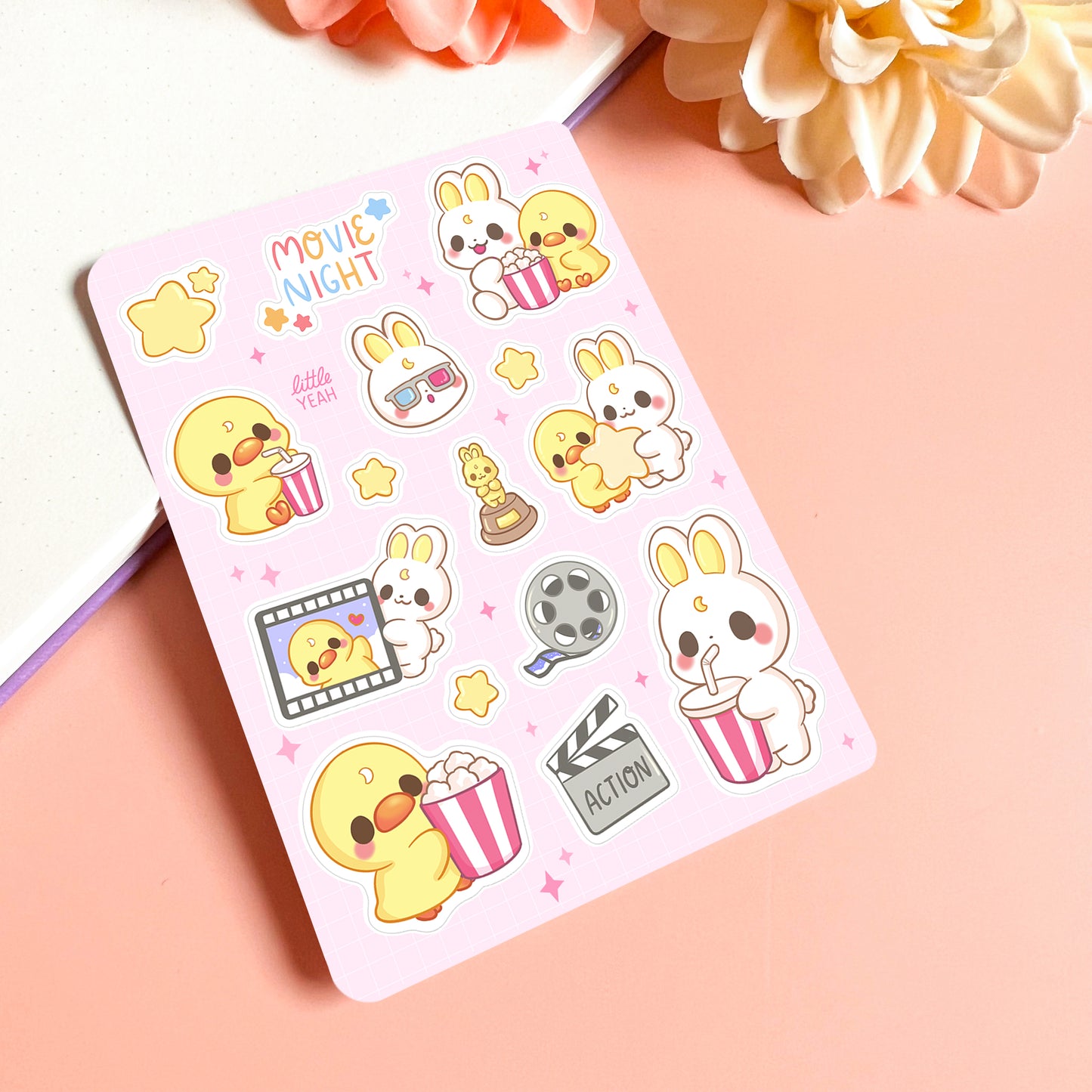 Hase und Ente im Kino Stickerbogen