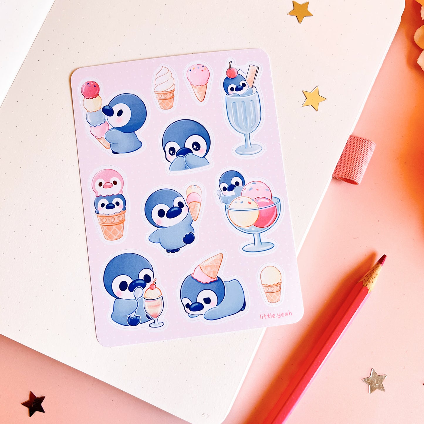 Pinguin Eiscreme Stickerbogen