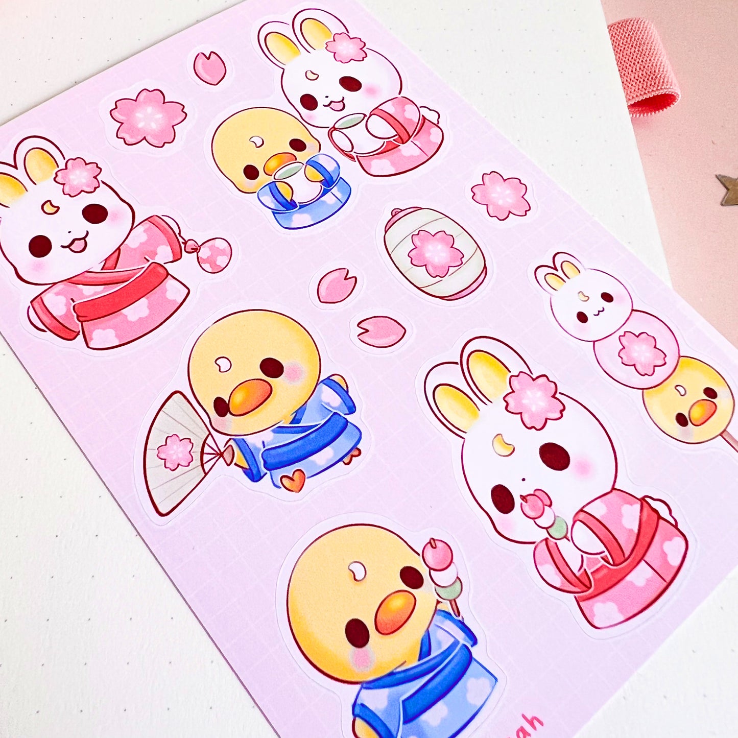 Hase und Ente feiern Sakurafest Stickerbogen
