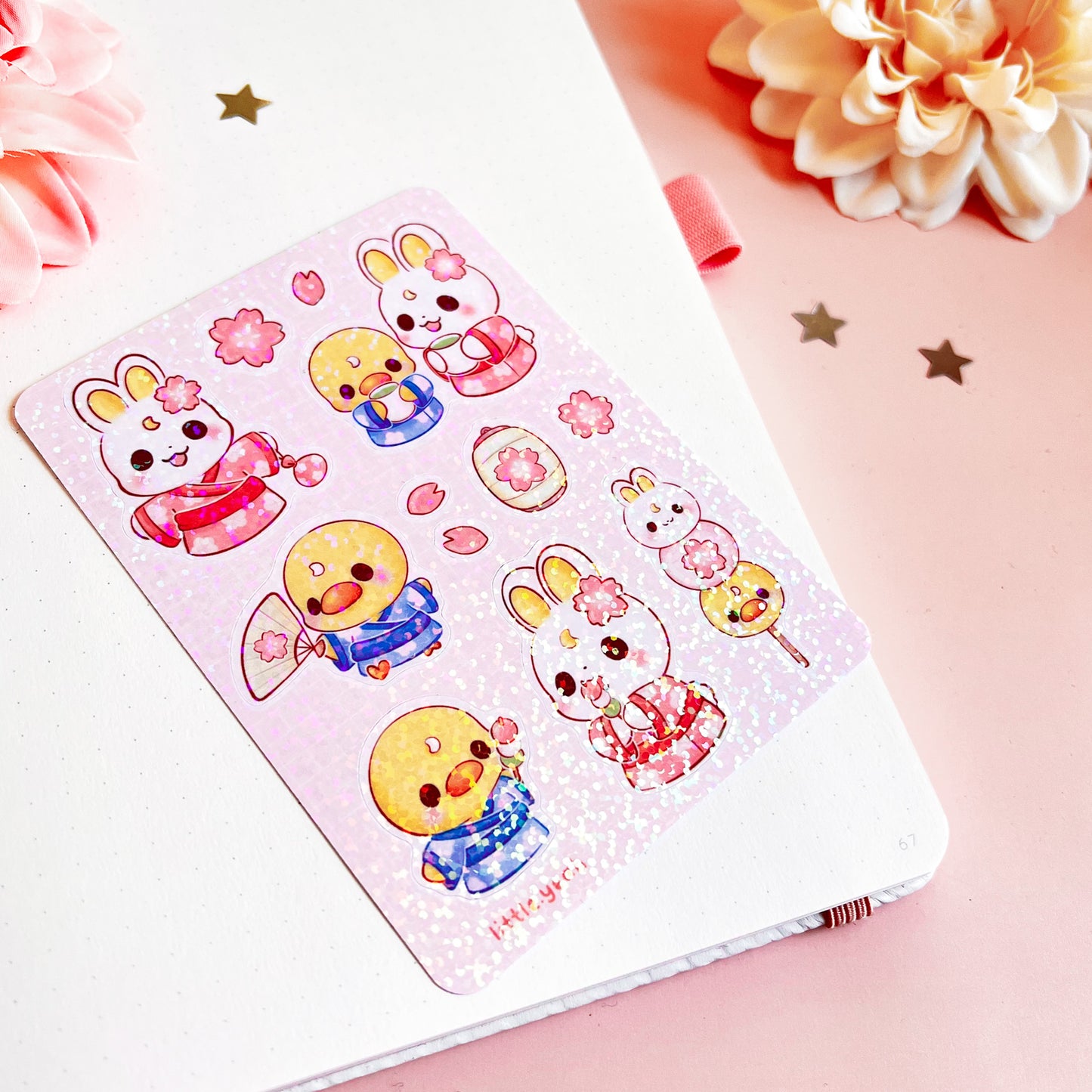 Hase und Ente feiern Sakurafest Stickerbogen