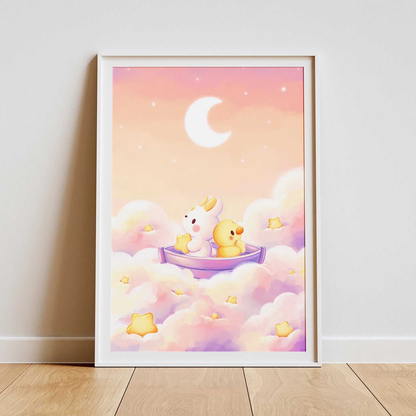 Hase und Ente im Boot Art Print