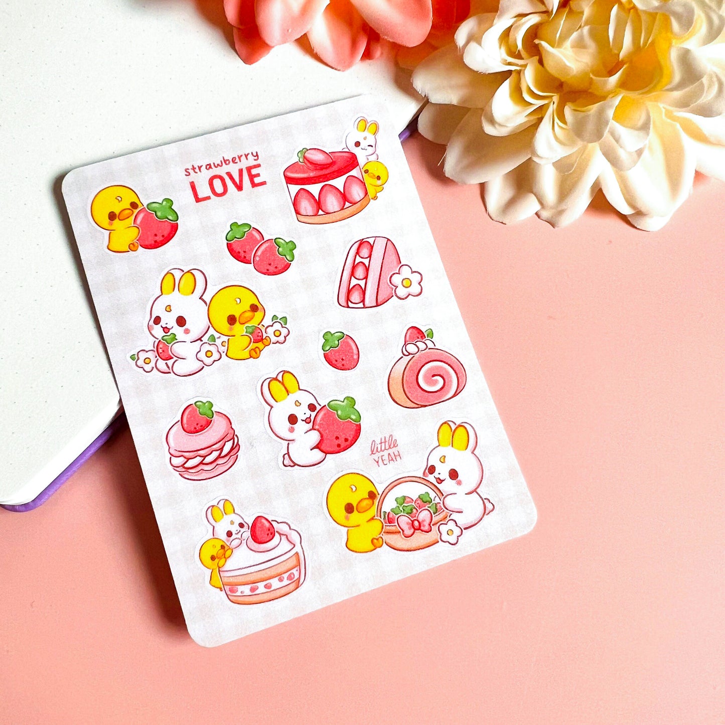 Hase und Ente mit Erdbeeren Stickerbogen