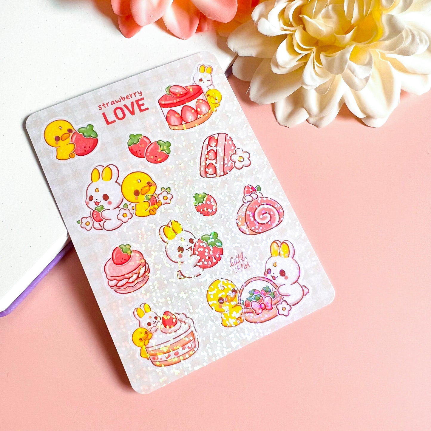 Hase und Ente mit Erdbeeren Stickerbogen