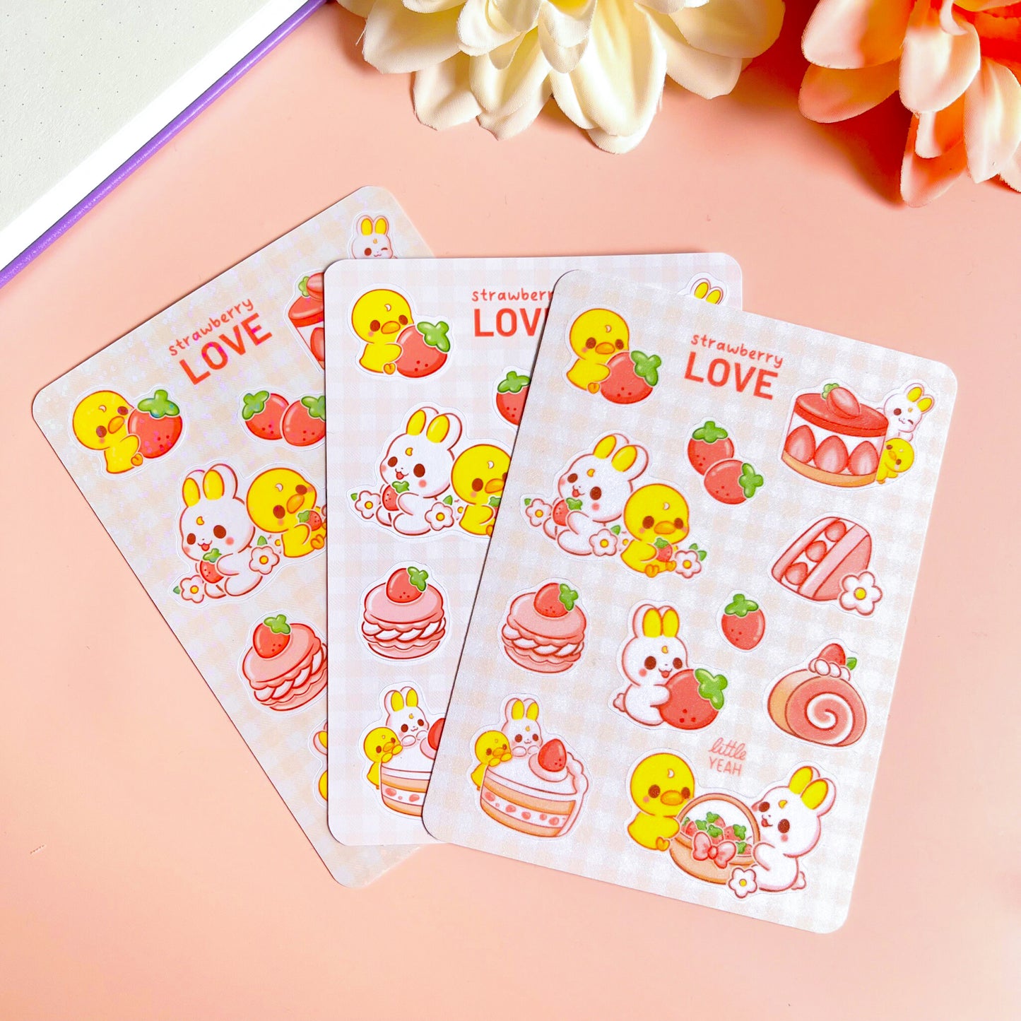Hase und Ente mit Erdbeeren Stickerbogen