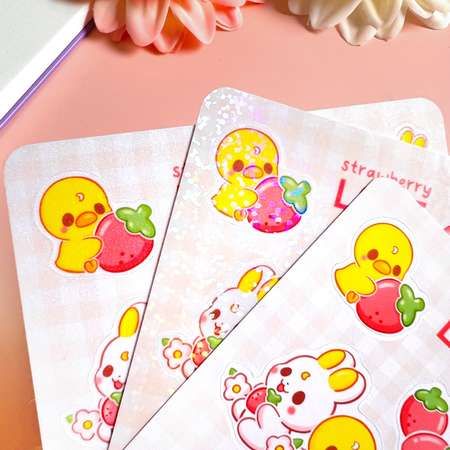 Hase und Ente mit Erdbeeren Stickerbogen