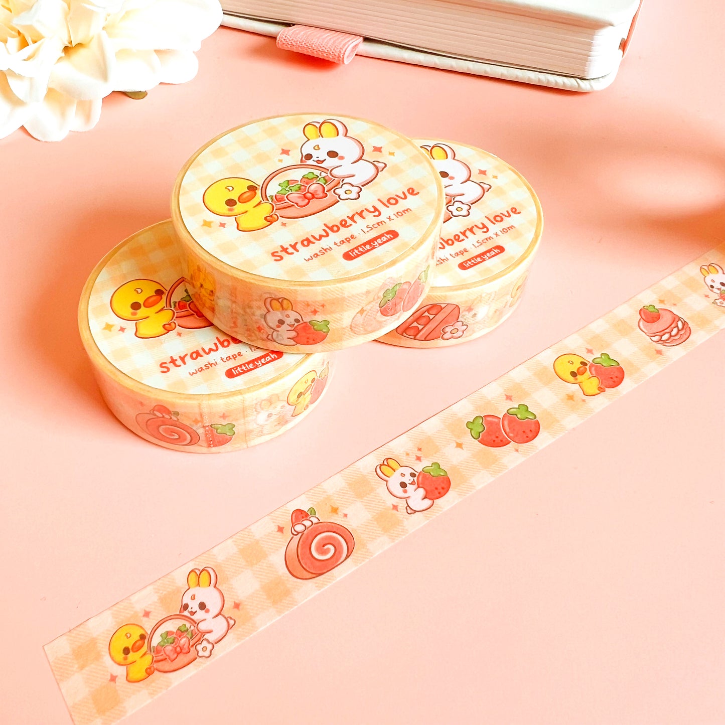 Hase und Ente mit Erdbeeren Washi Tape