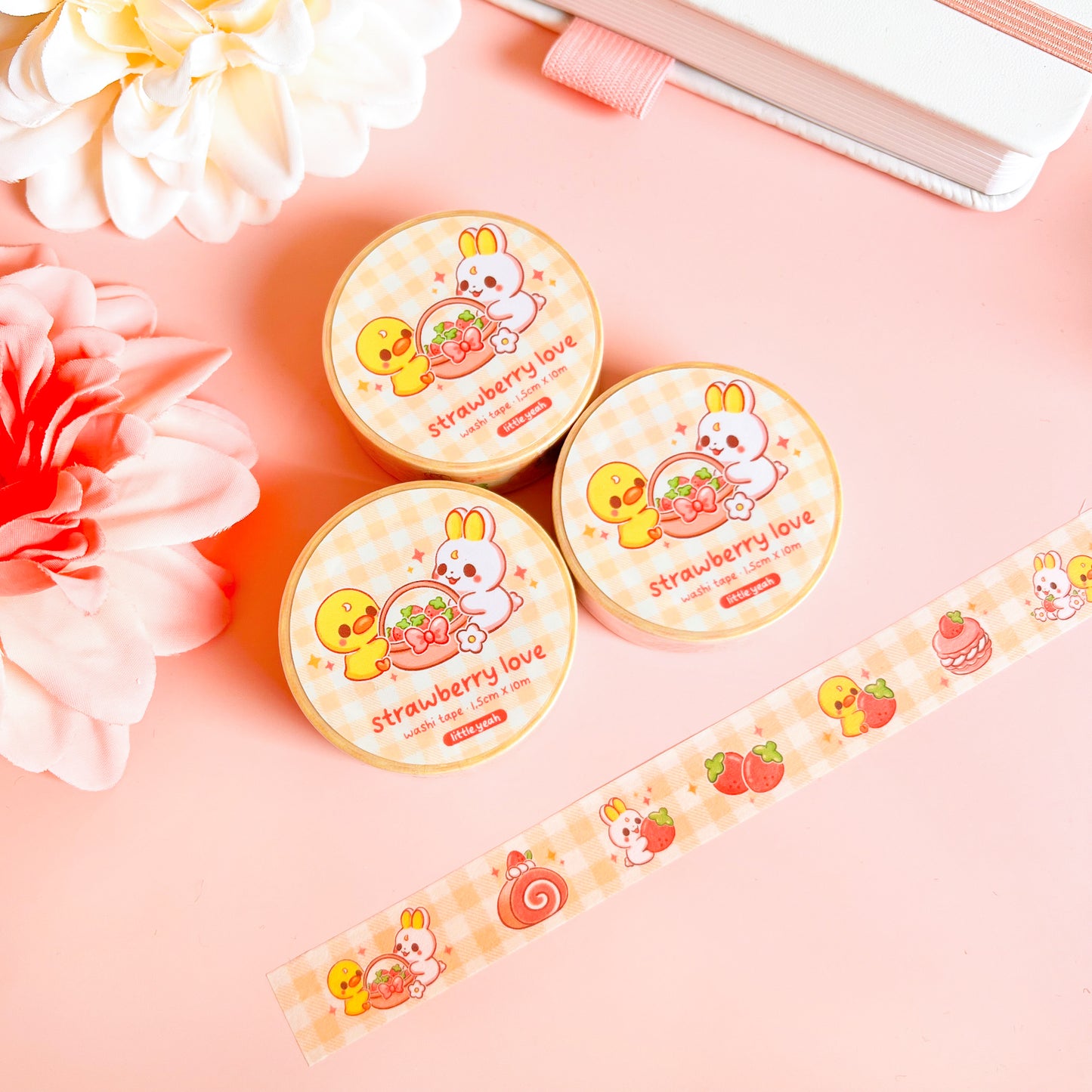 Hase und Ente mit Erdbeeren Washi Tape