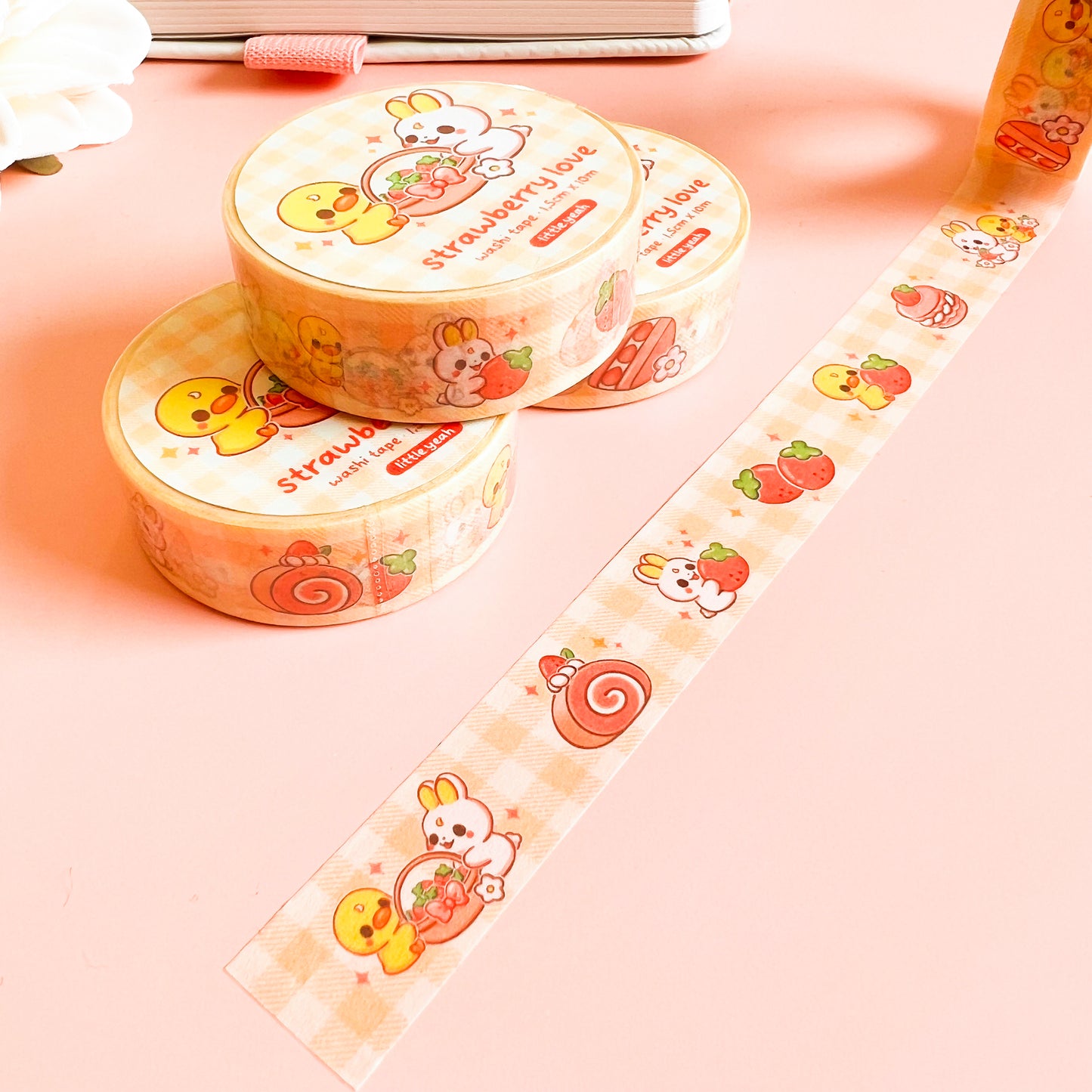 Hase und Ente mit Erdbeeren Washi Tape