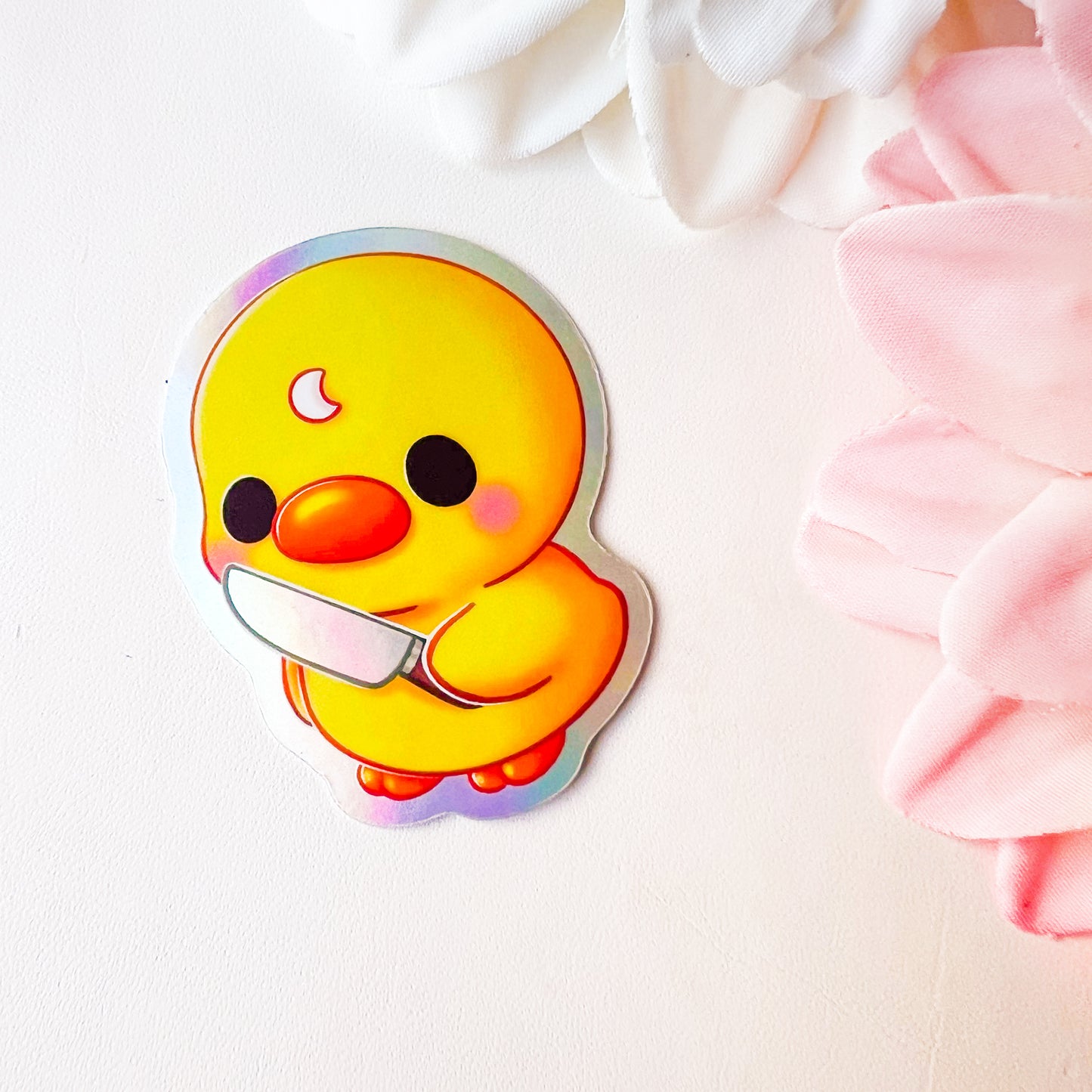 Piyo with Knife - Cute Holographic Vinyl Sticker