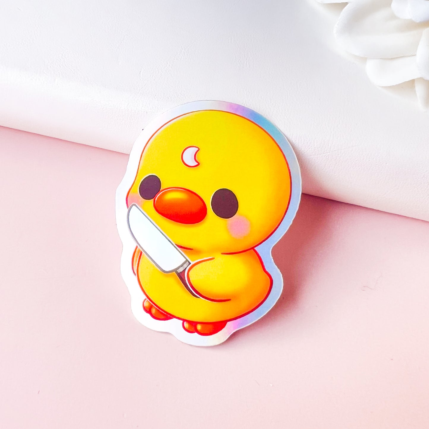 Piyo with Knife - Cute Holographic Vinyl Sticker