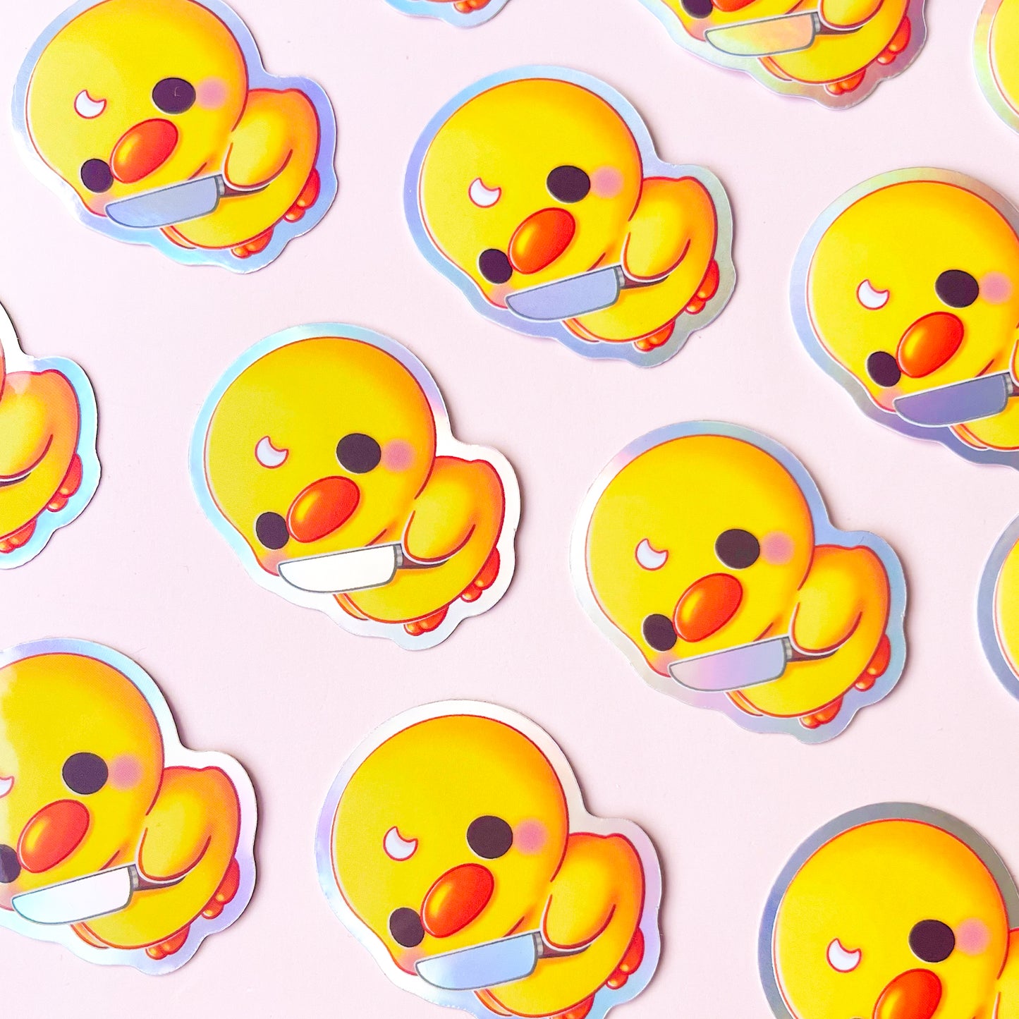 Piyo with Knife - Cute Holographic Vinyl Sticker