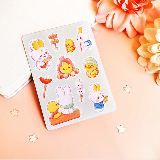 Hase und Ente campen Stickerbogen