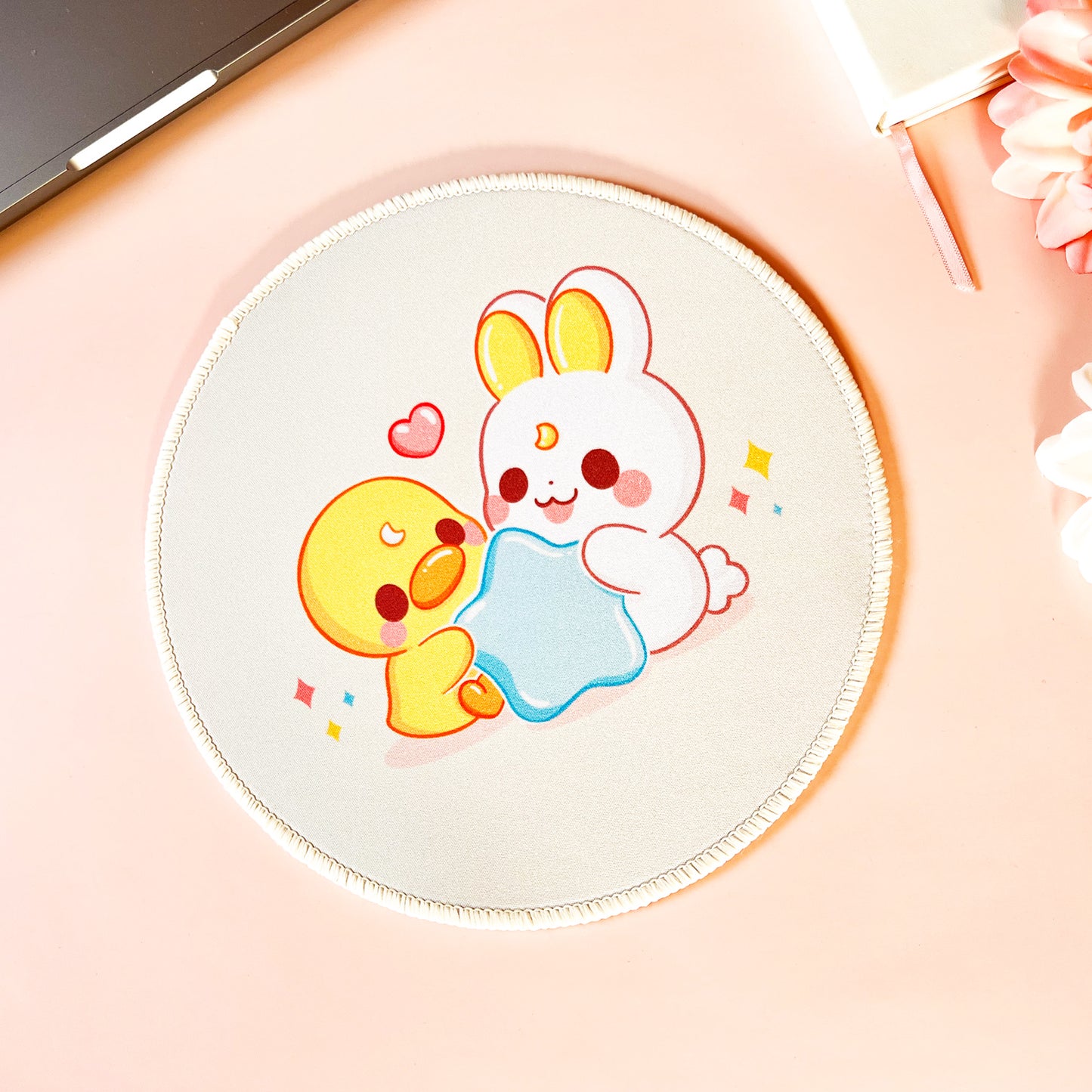 Bunny and Duck holding Star - Cute Mousepad