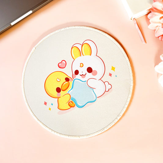 Bunny and Duck holding Star - Cute Mousepad