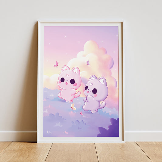 Cats in the meadow Art Print