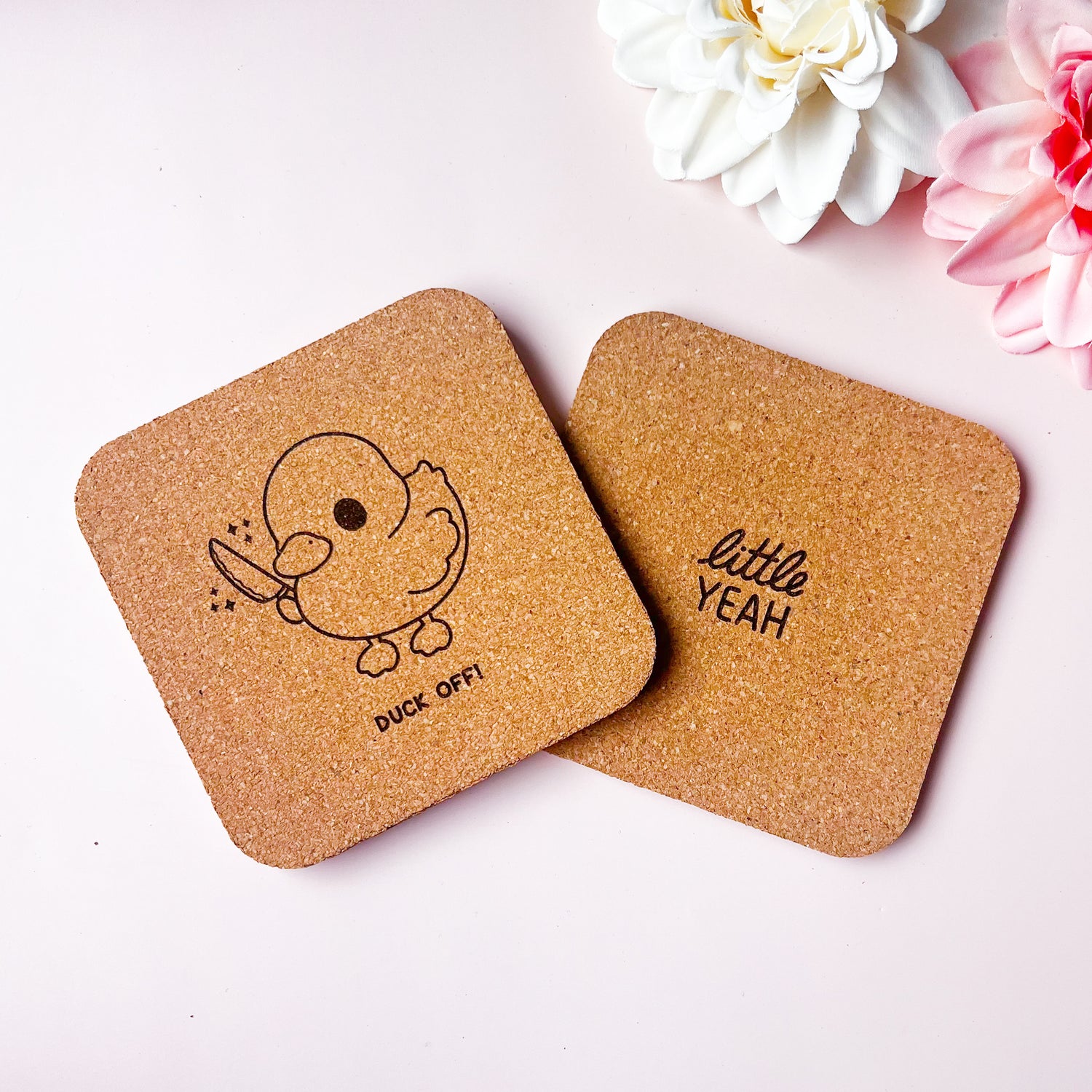 Ente mit Messer  Kork Untersetzer