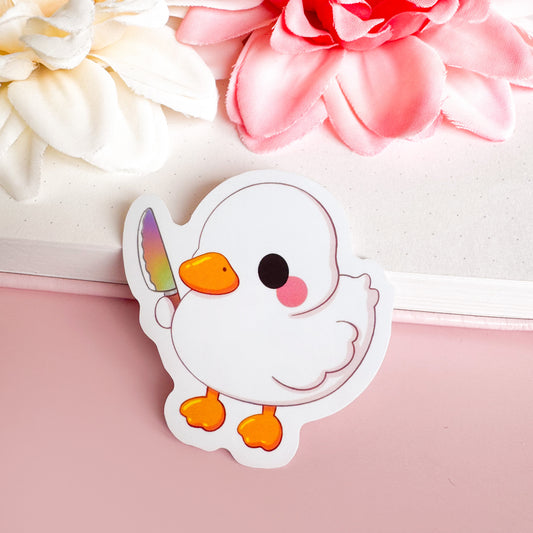 Duck with Knife - Cute Holographic Vinyl Sticker