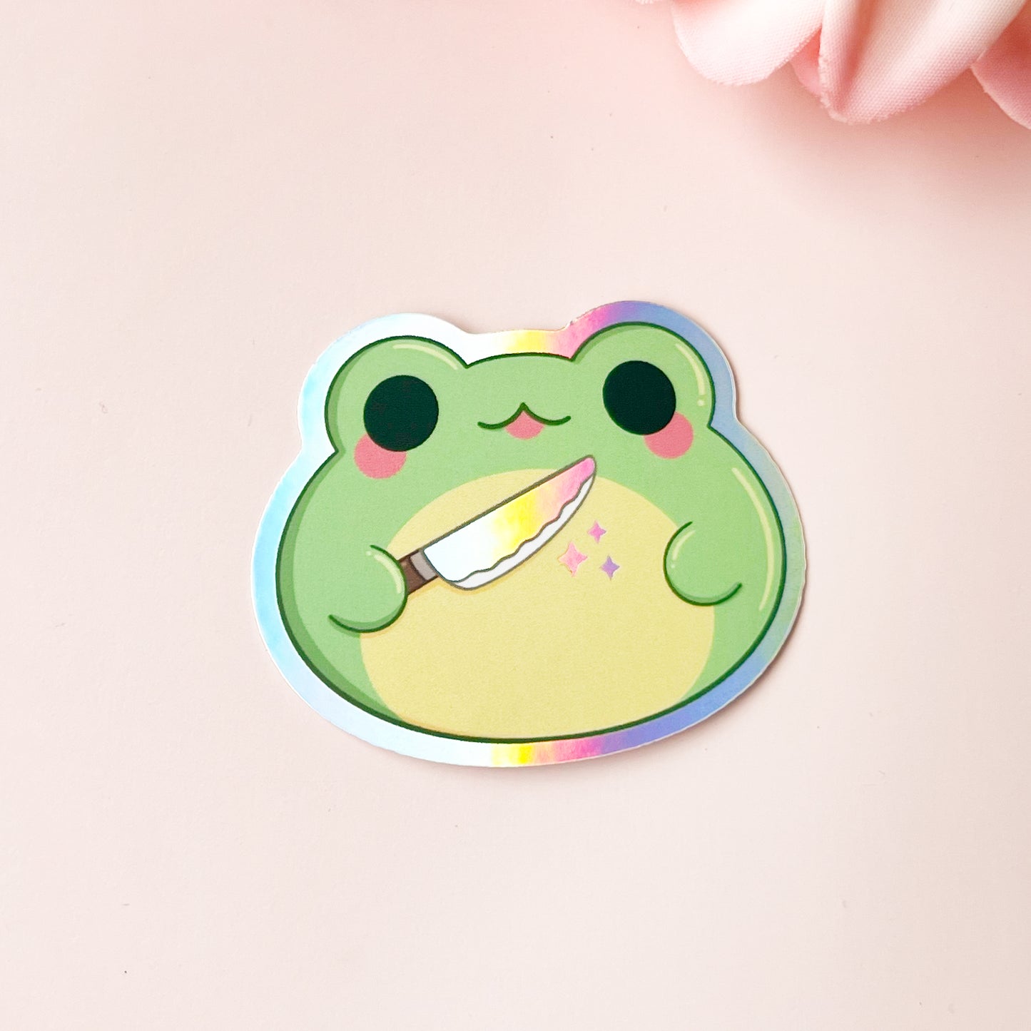 Holografischer Frosch mit Messer Sticker 