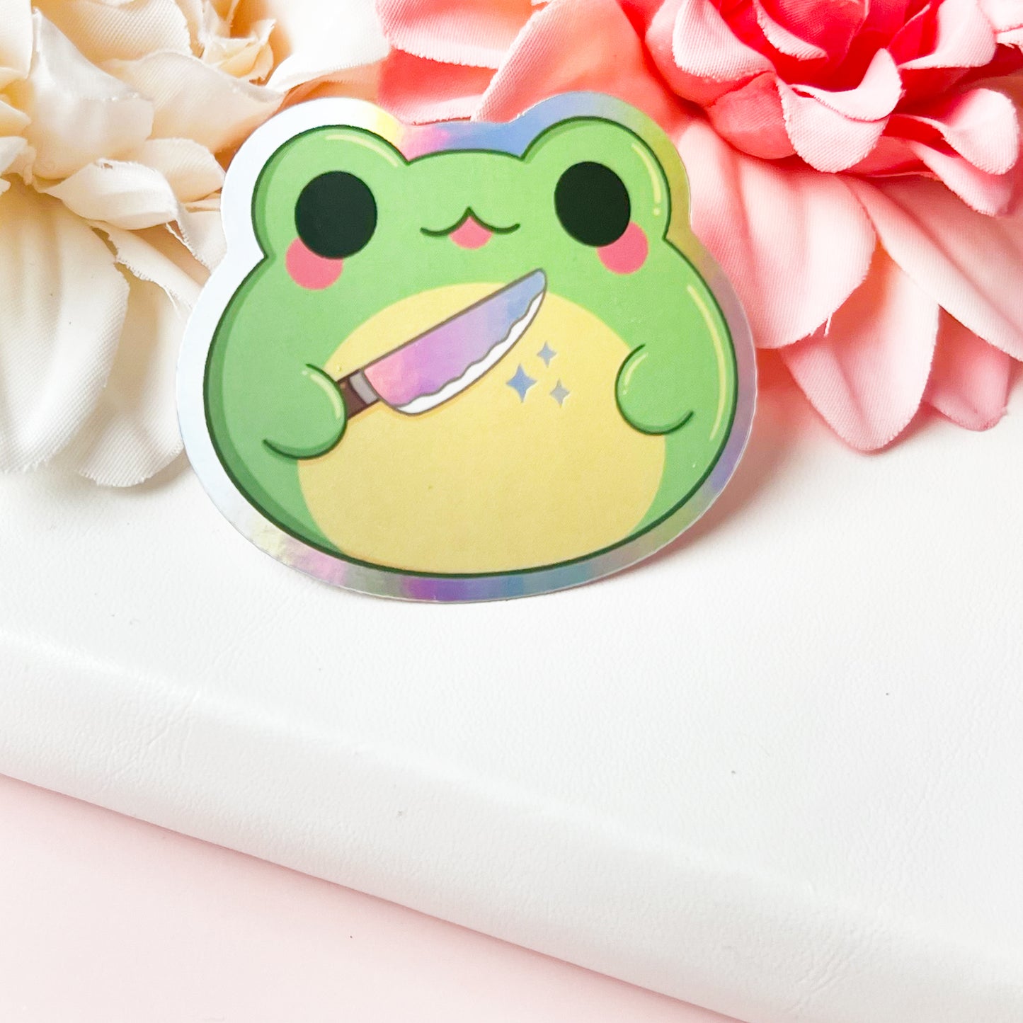 Holografischer Frosch mit Messer Sticker