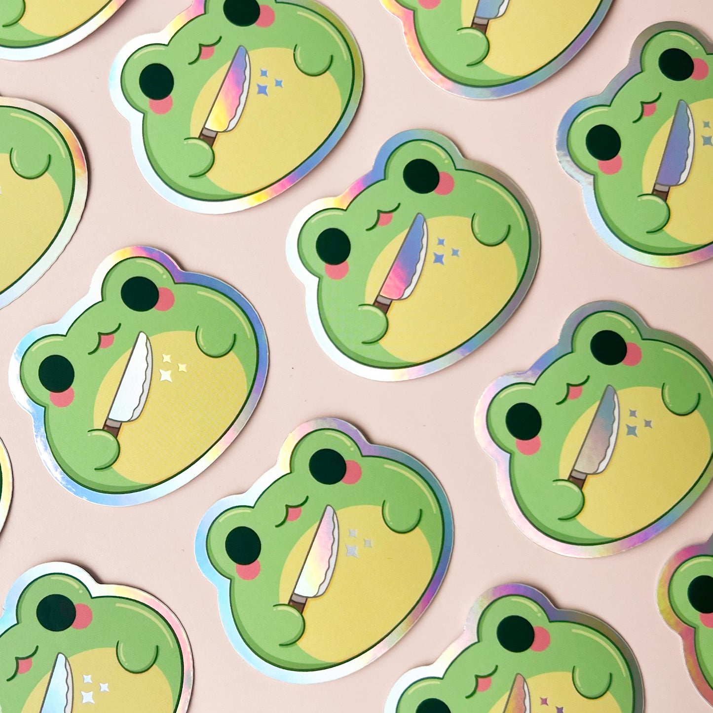 Holografischer Frosch mit Messer Sticker