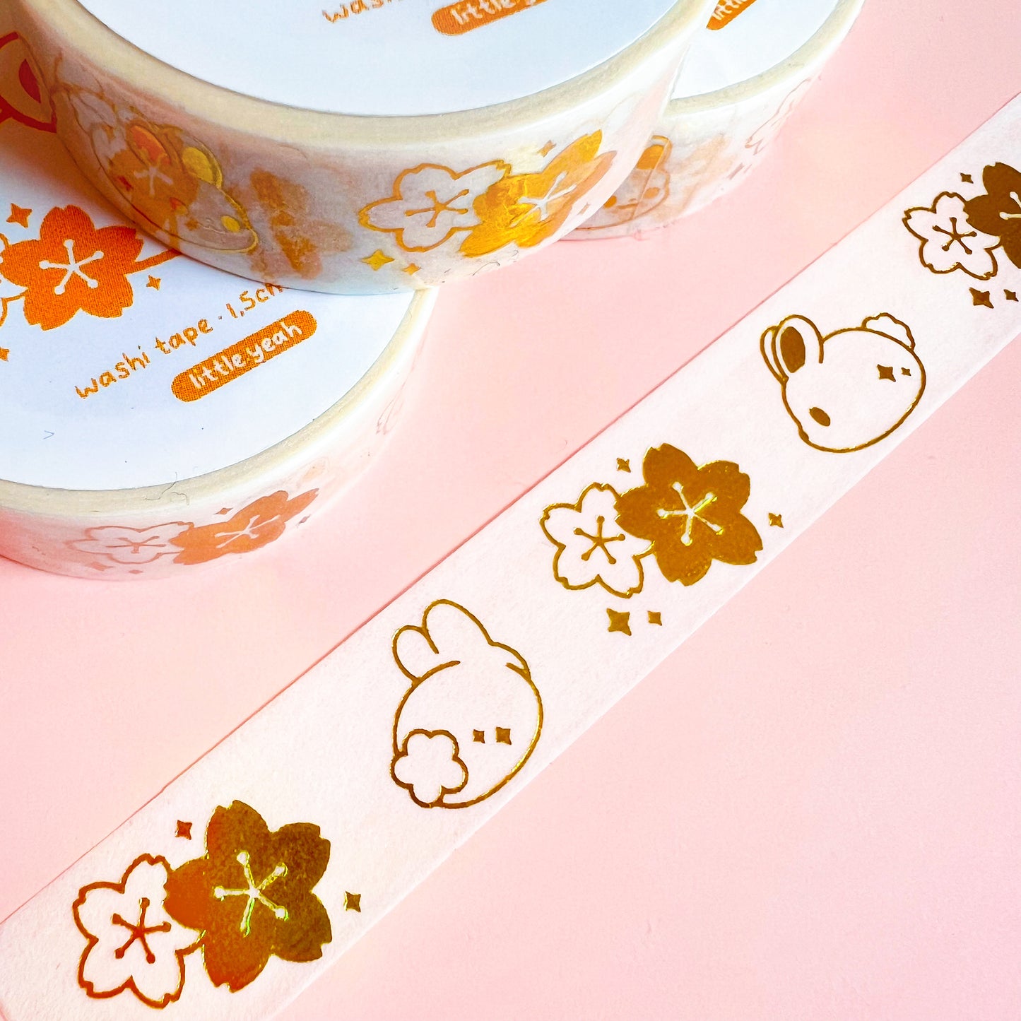 Weißes Washi Tape mit Hasen und Goldakzente